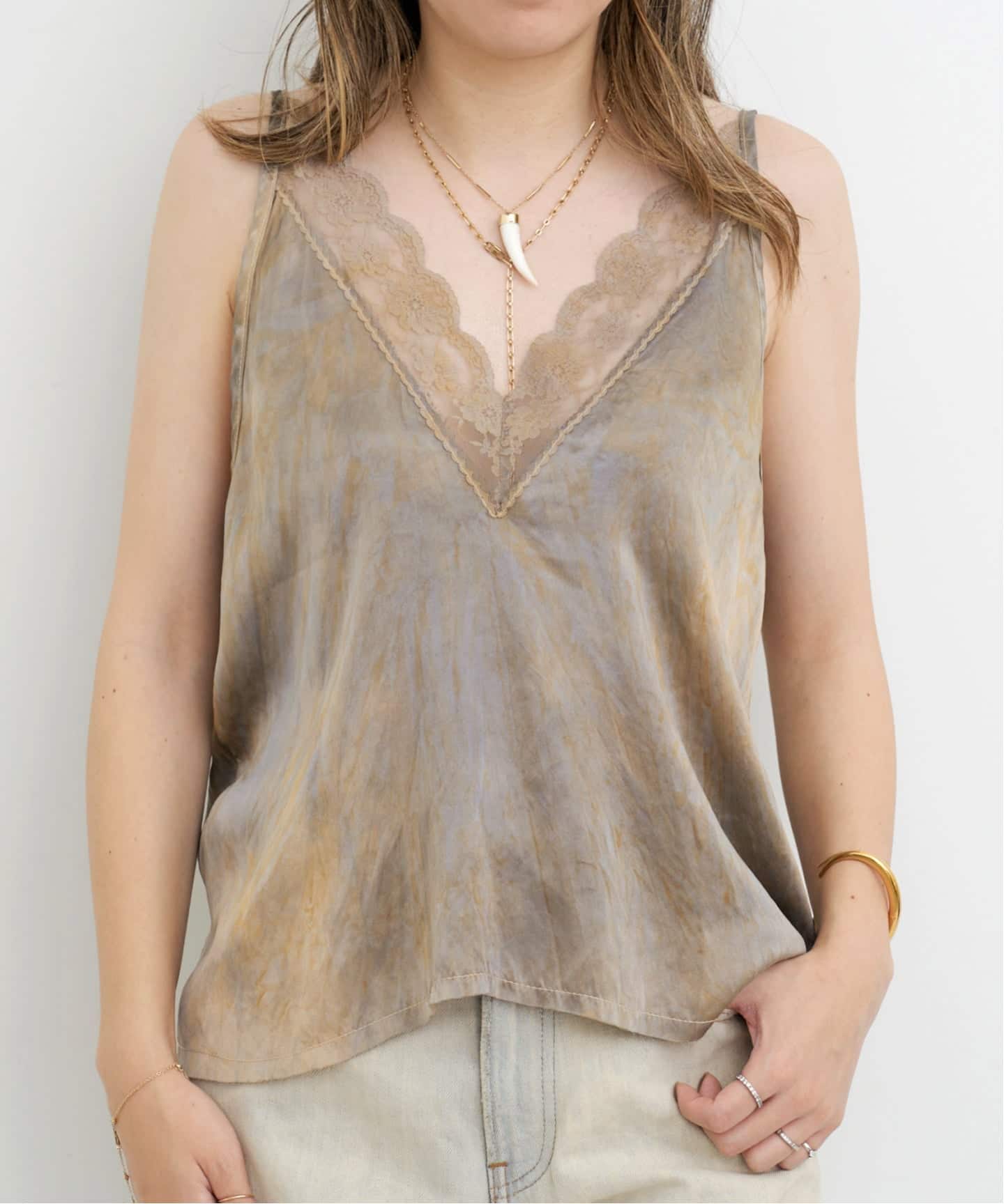 トップス L'Appartement LOVE TANJANE LACE TOP LOVE TANJANE/ラブ タンジェイン】 SILK JAZZY LACE TOP（キャミソール