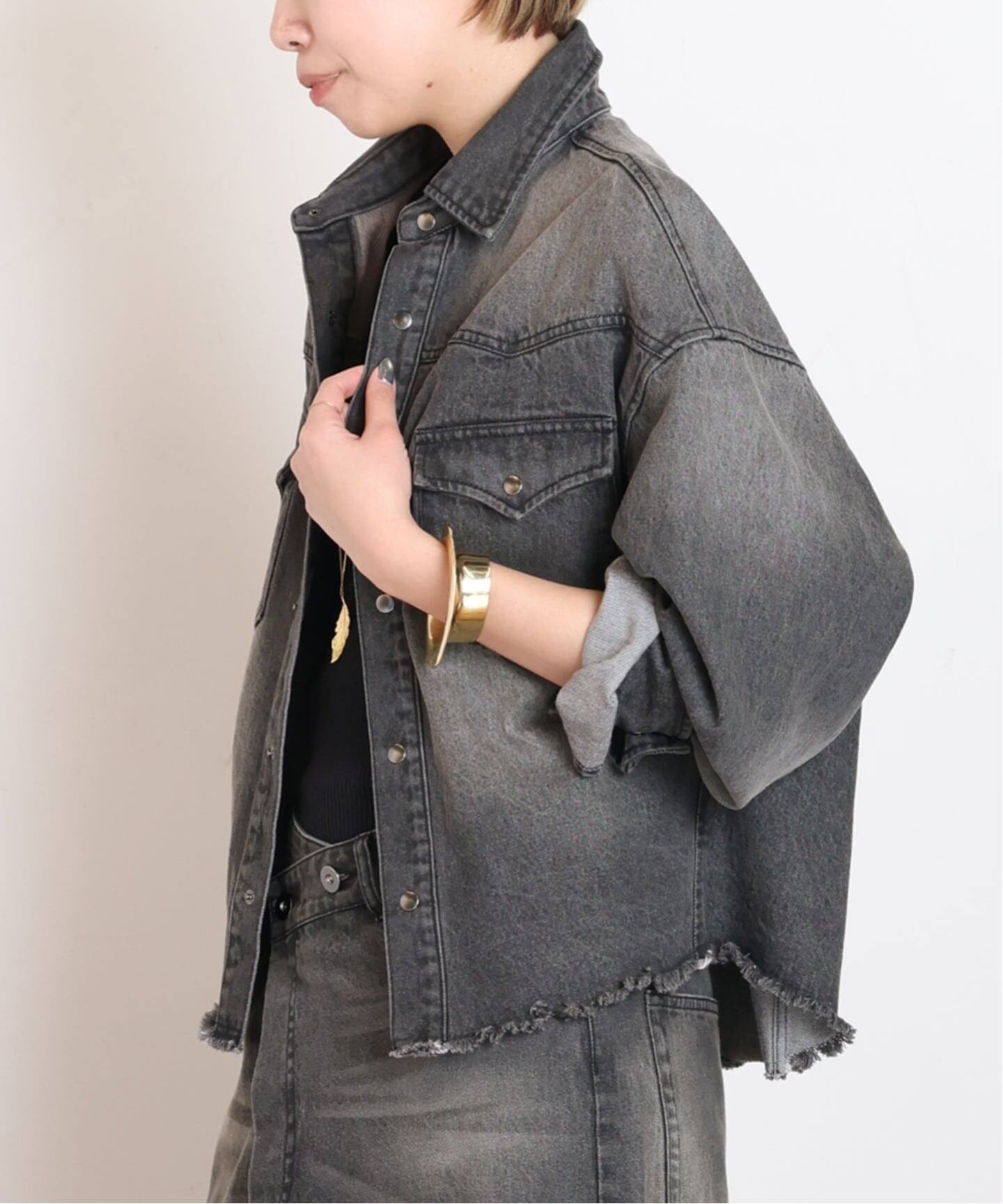 予約》デニムクロップドシャツ（シャツ／ブラウス）｜AP STUDIO