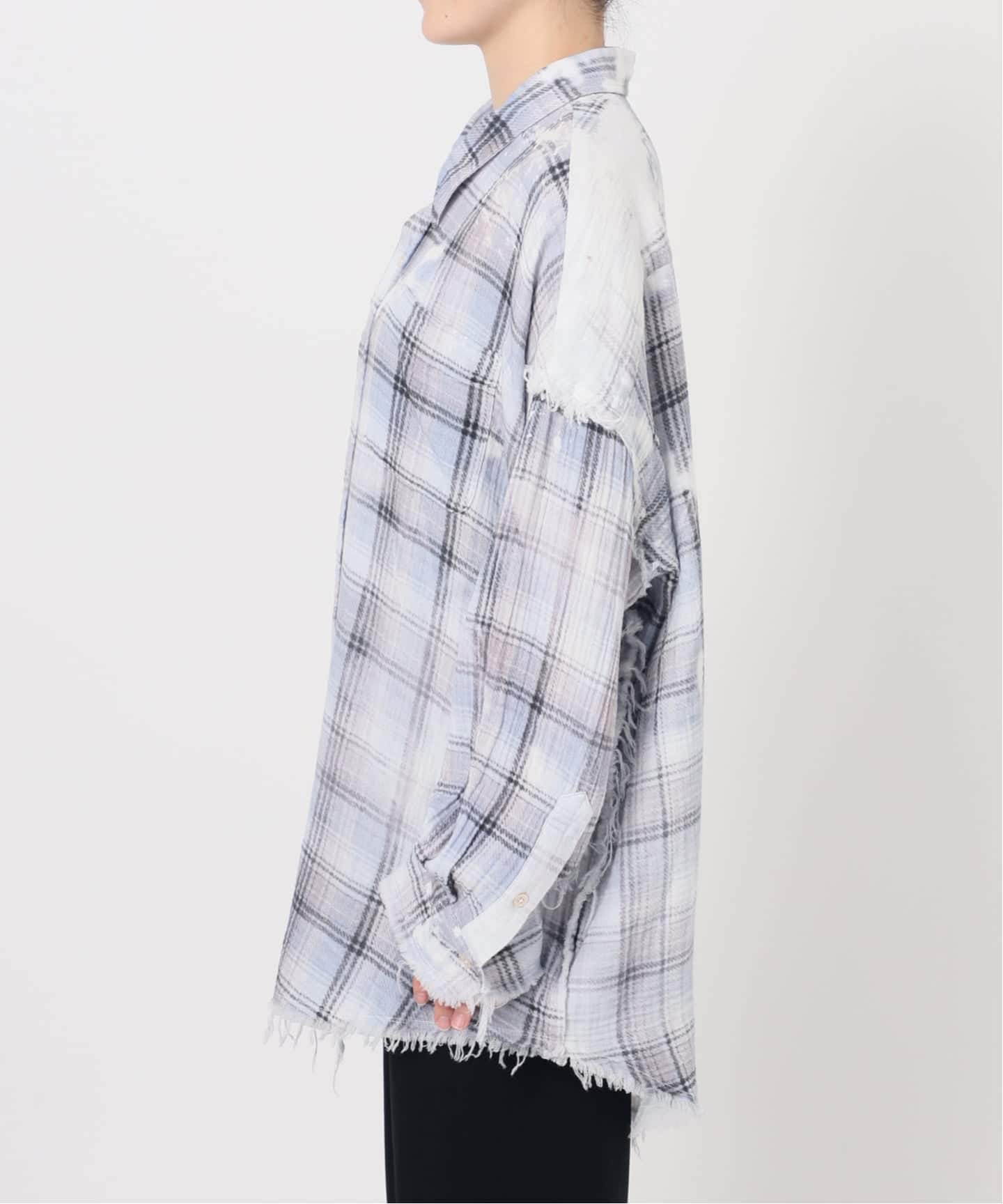 R13/アールサーティーン】SHREDDED SEAM DROP NECK SHIRT（シャツ