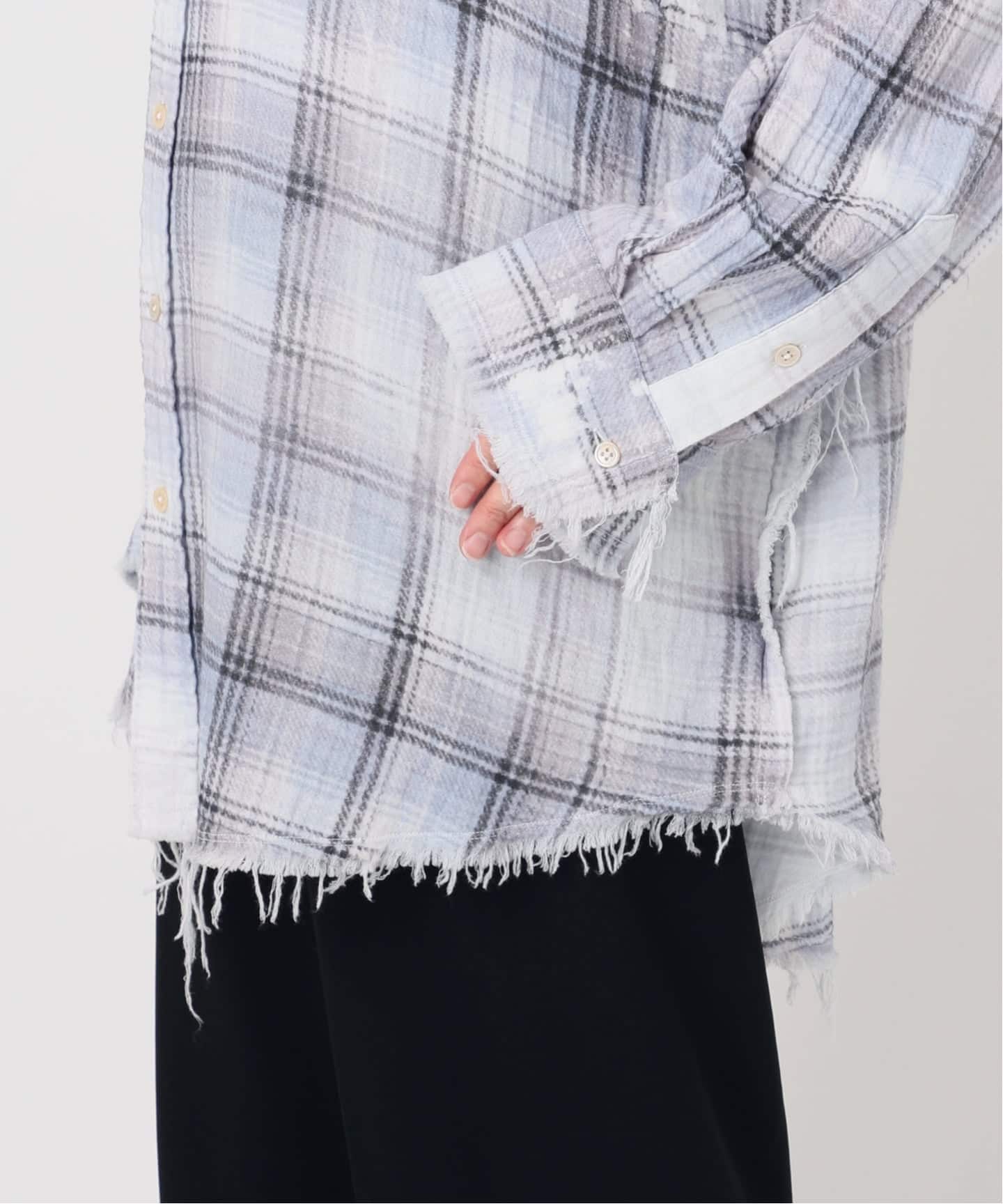 R13/アールサーティーン】SHREDDED SEAM DROP NECK SHIRT（シャツ