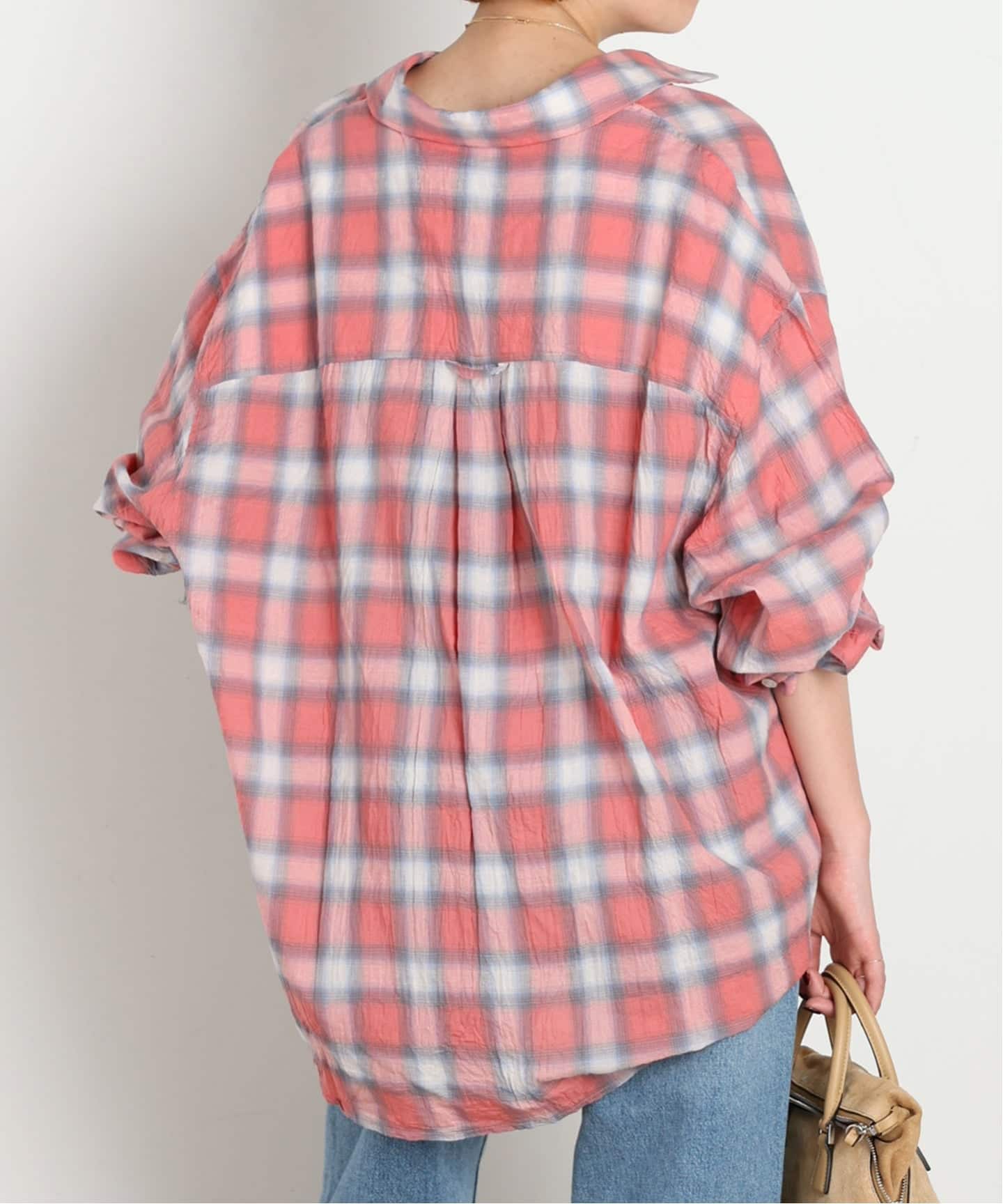 COOR / クアー】SEERSUCKER OMBRE CHECKERED SHIRTS（シャツ／ブラウス