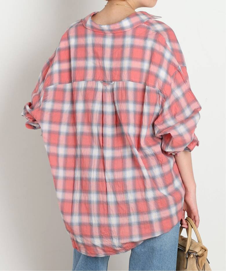 COOR / クアー】SEERSUCKER OMBRE CHECKERED SHIRTS（シャツ／ブラウス 