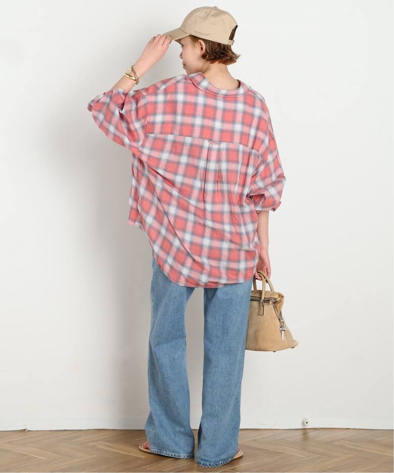 COOR / クアー】SEERSUCKER OMBRE CHECKERED SHIRTS（シャツ／ブラウス 