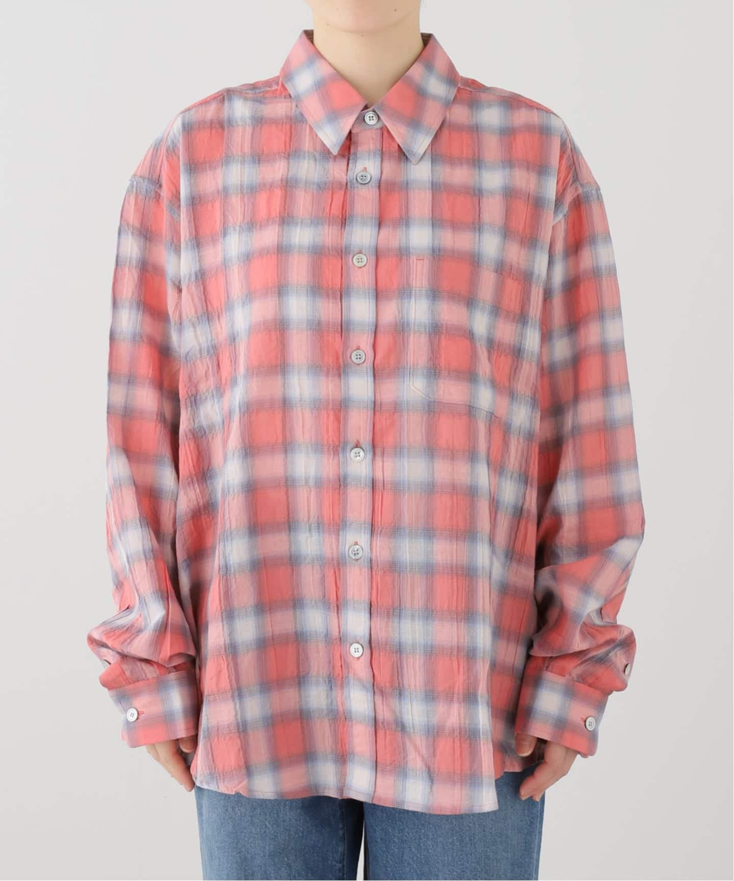 COOR / クアー】SEERSUCKER OMBRE CHECKERED SHIRTS（シャツ／ブラウス