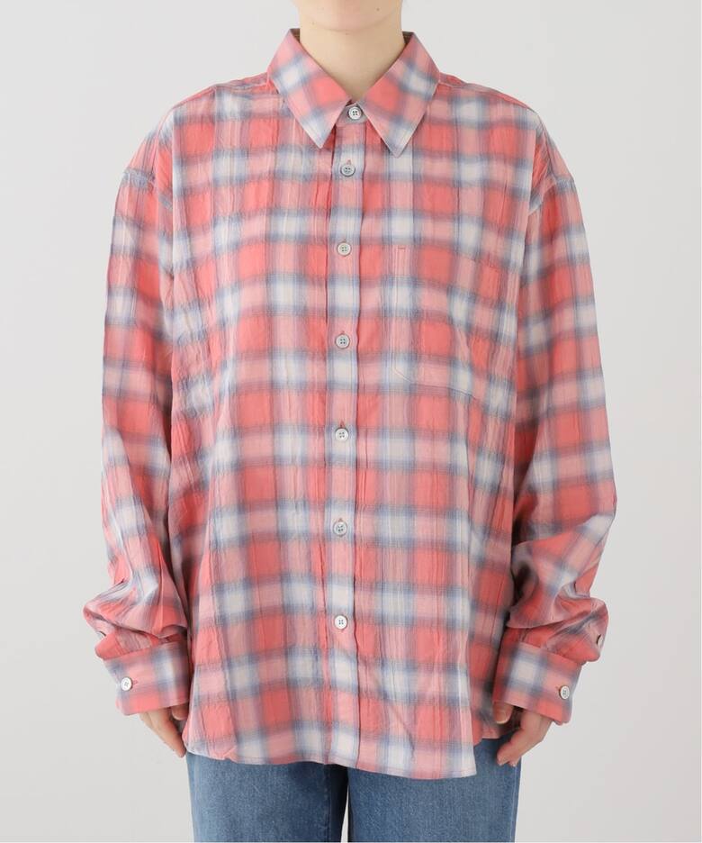 COOR / クアー】SEERSUCKER OMBRE CHECKERED SHIRTS（シャツ／ブラウス 