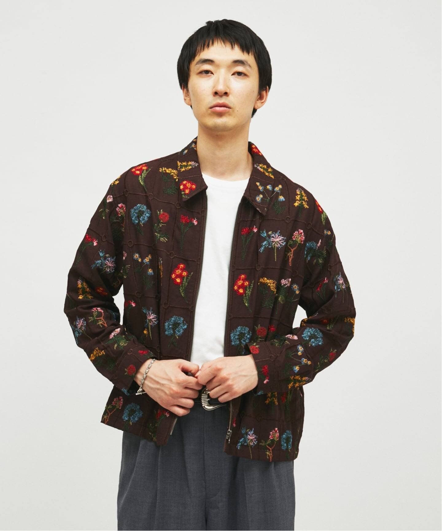 フラワー エンブロイダリー ジップ シャツ（シャツ／ブラウス 