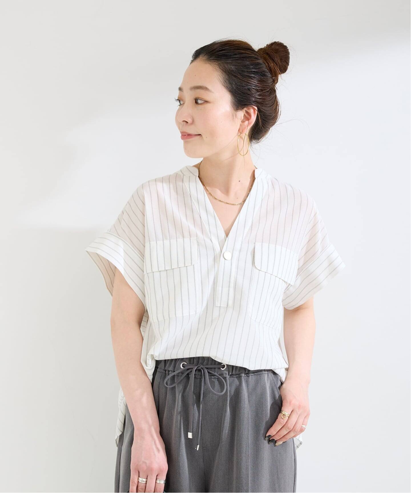 手洗い可 / スタンドスキッパーチュニックシャツ（シャツ／ブラウス