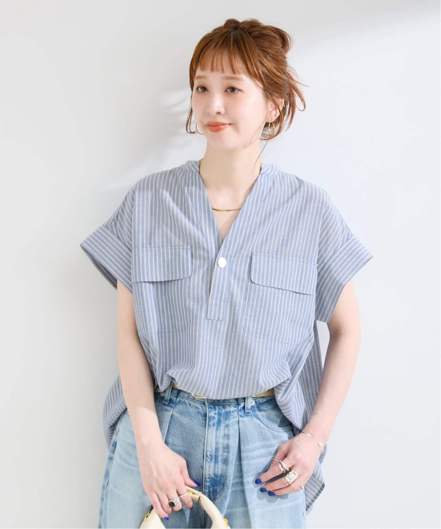 手洗い可 / スタンドスキッパーチュニックシャツ（シャツ／ブラウス