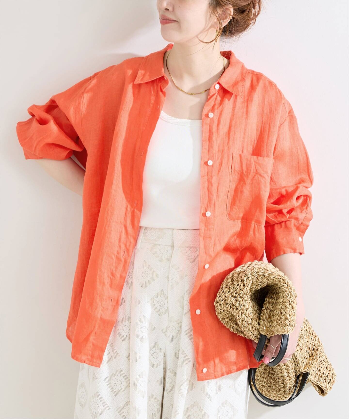 S/Mサイズ展開》手洗い可 / 2WAYフレンチリネンシャツ（シャツ 