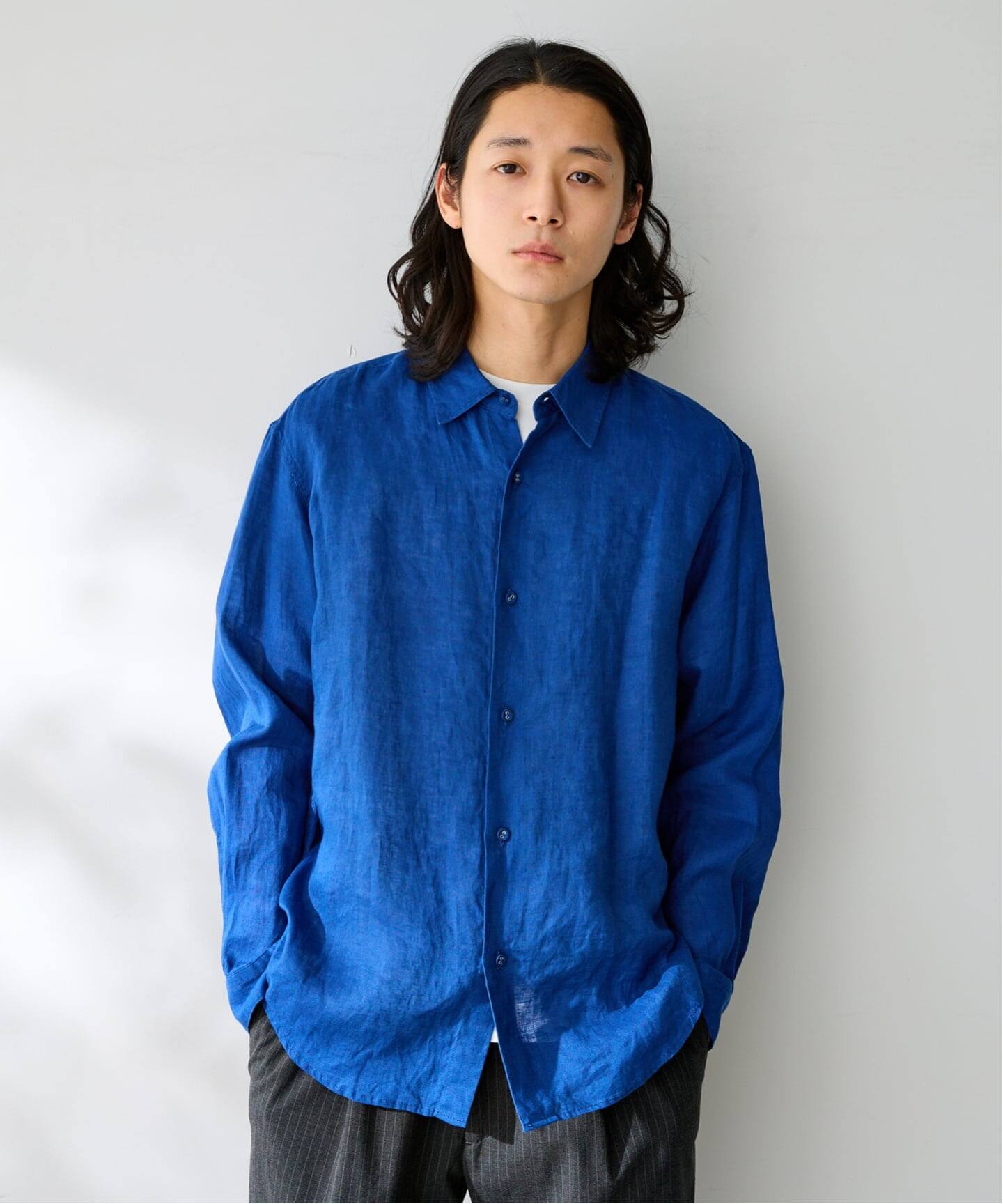 【Chaos】カプセラリネンシャツ 青 CHAOS - 【美品】 Chaos / カオス | カプセラ リネン シャツ | F