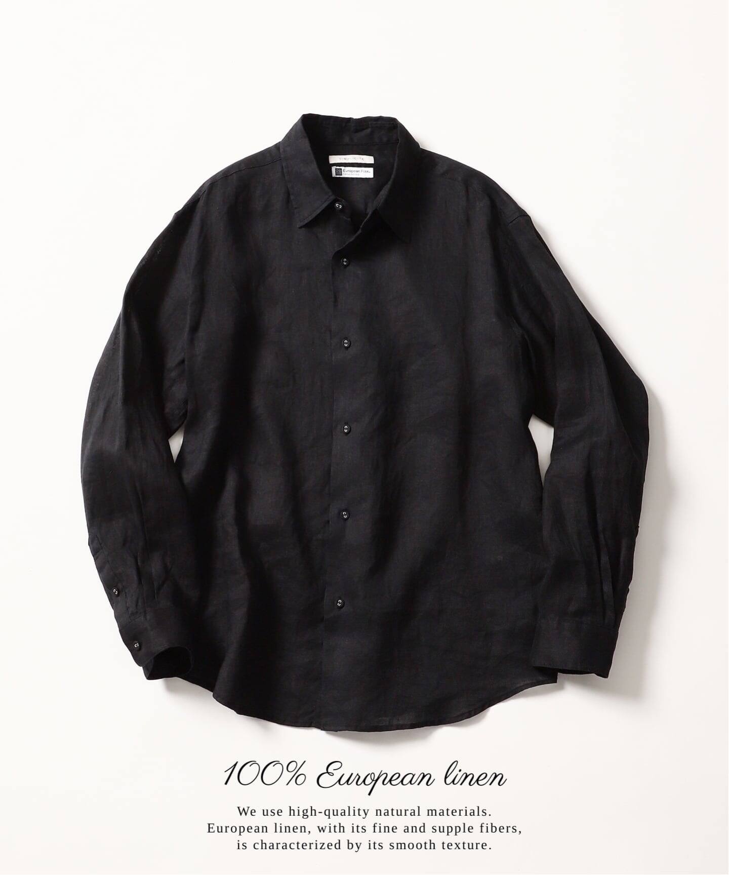 00s LDB リネン100% L/S シャツ チャコールブラック 艶 光沢 LOOSY 