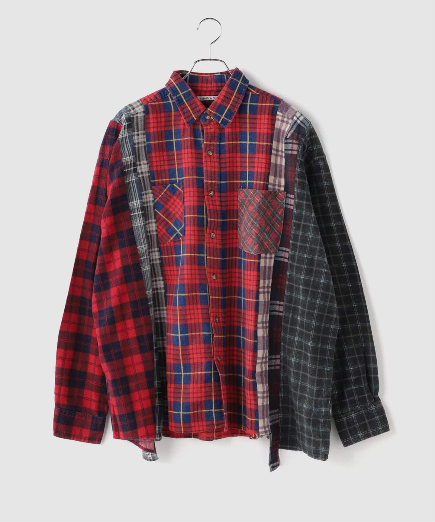 リビルドバイニードルス バイアスチェック切り替えパッチワーク バンドカラー M Rebuild by Needles(リビルド バイ ニードルス) Rebuild Flannel Check