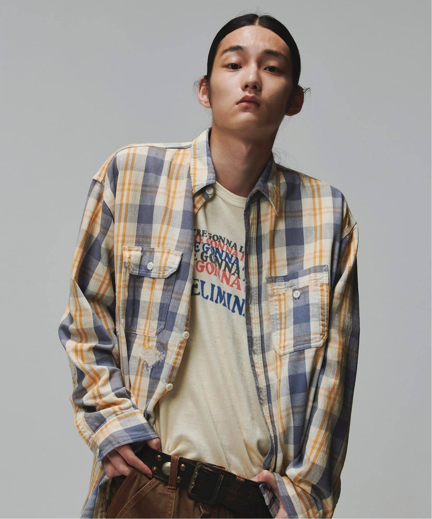 bowwow 26ss チェックシャツ BOWWOW / バウワウ UNIQUE POCKET CHECKED SHIRT AGED（シャツ