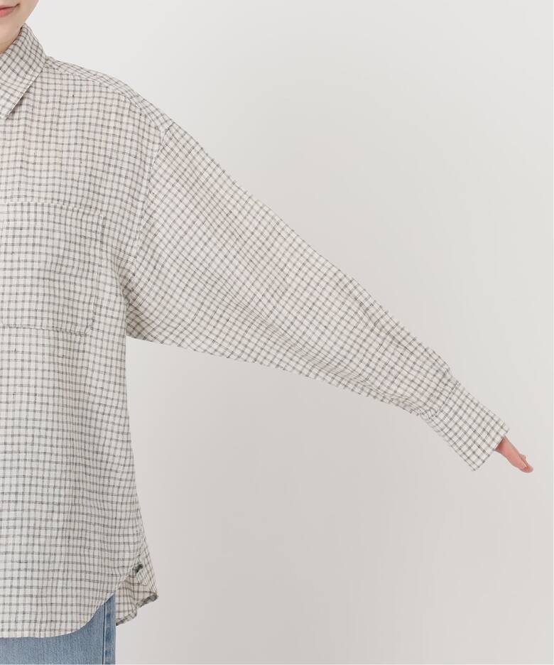 セットアップ対応》フレンチリネンチェックレギュラーカラーシャツ 