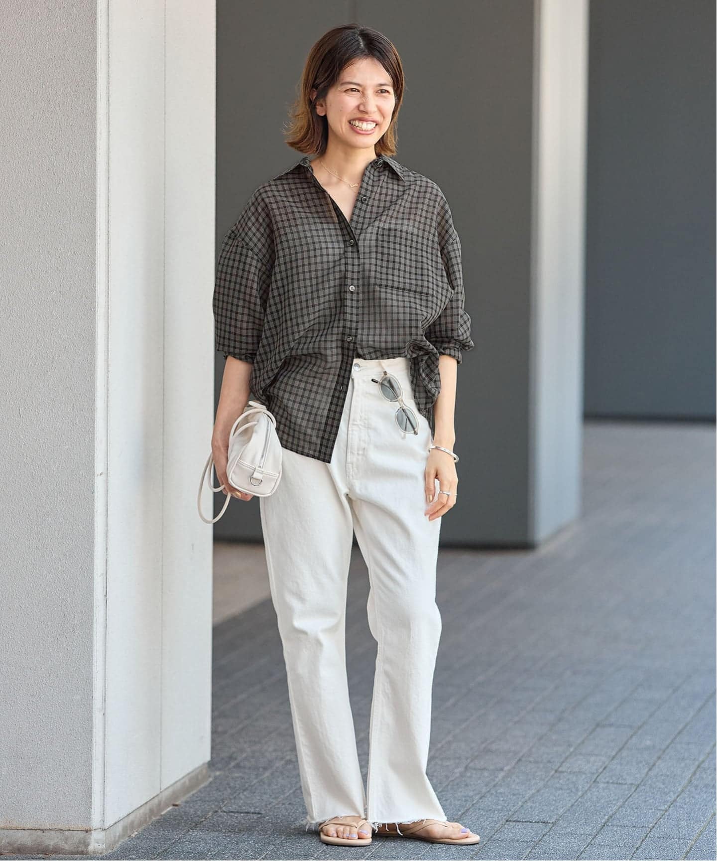 イエナ　IENA シアー　ブラウス　ジレ　グレー　グレンチェック 予約》シアーボイルチェックシャツ（シャツ／ブラウス）｜IENA（イエナ