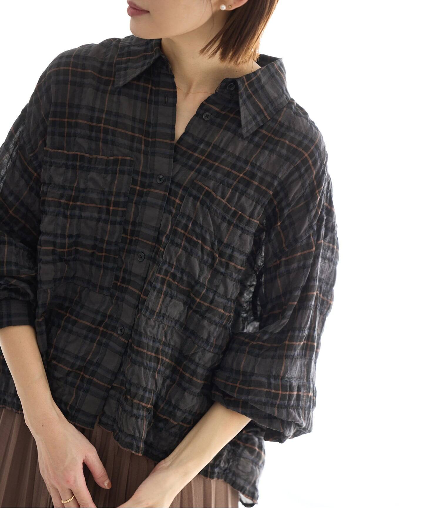 シャーリングチェックショートシャツ人気！完売‼️ 追加予約》シャーリングチェックショートシャツ（シャツ／ブラウス