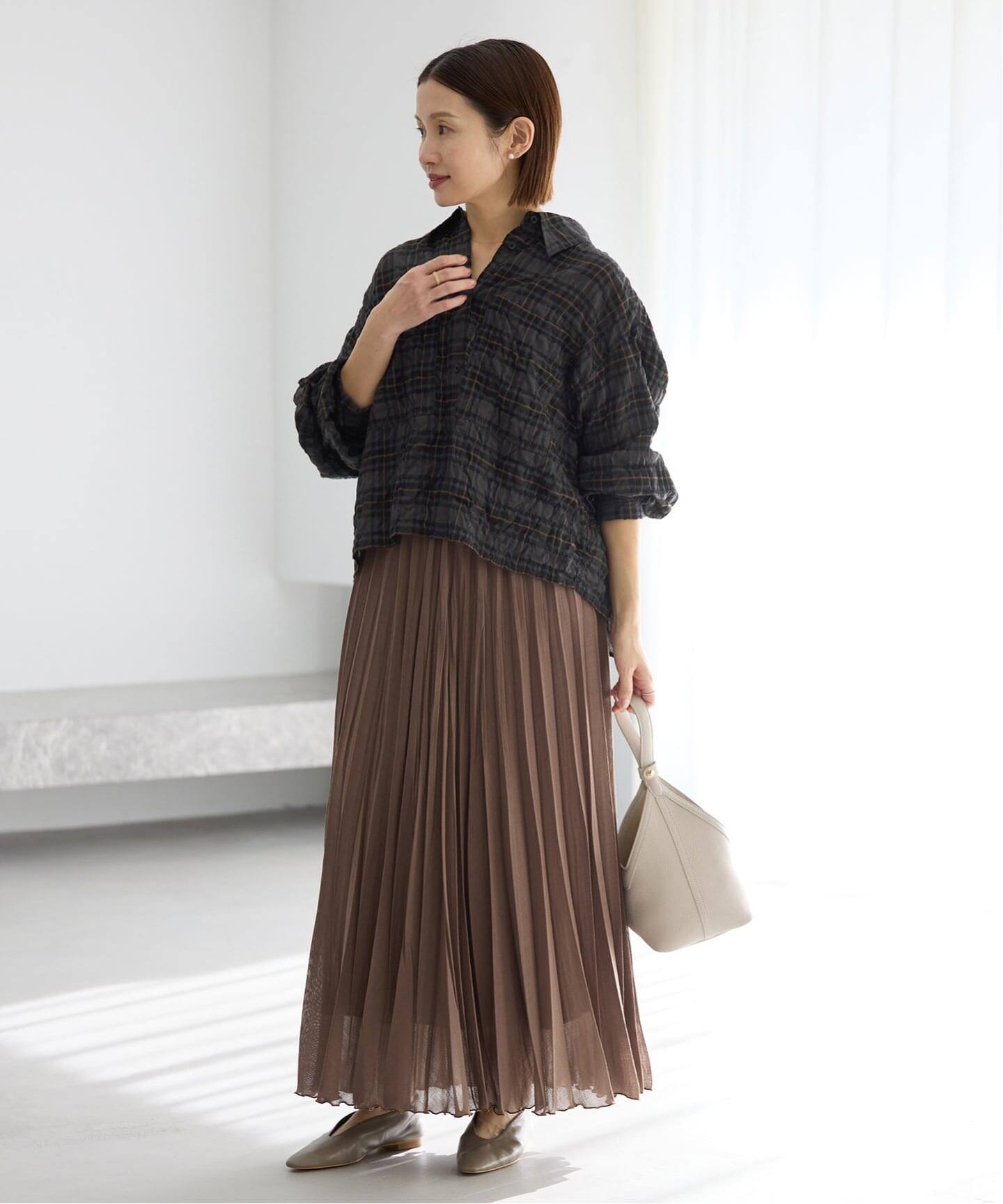 シャーリングチェックショートシャツ人気！完売‼️ 追加予約》シャーリングチェックショートシャツ（シャツ／ブラウス