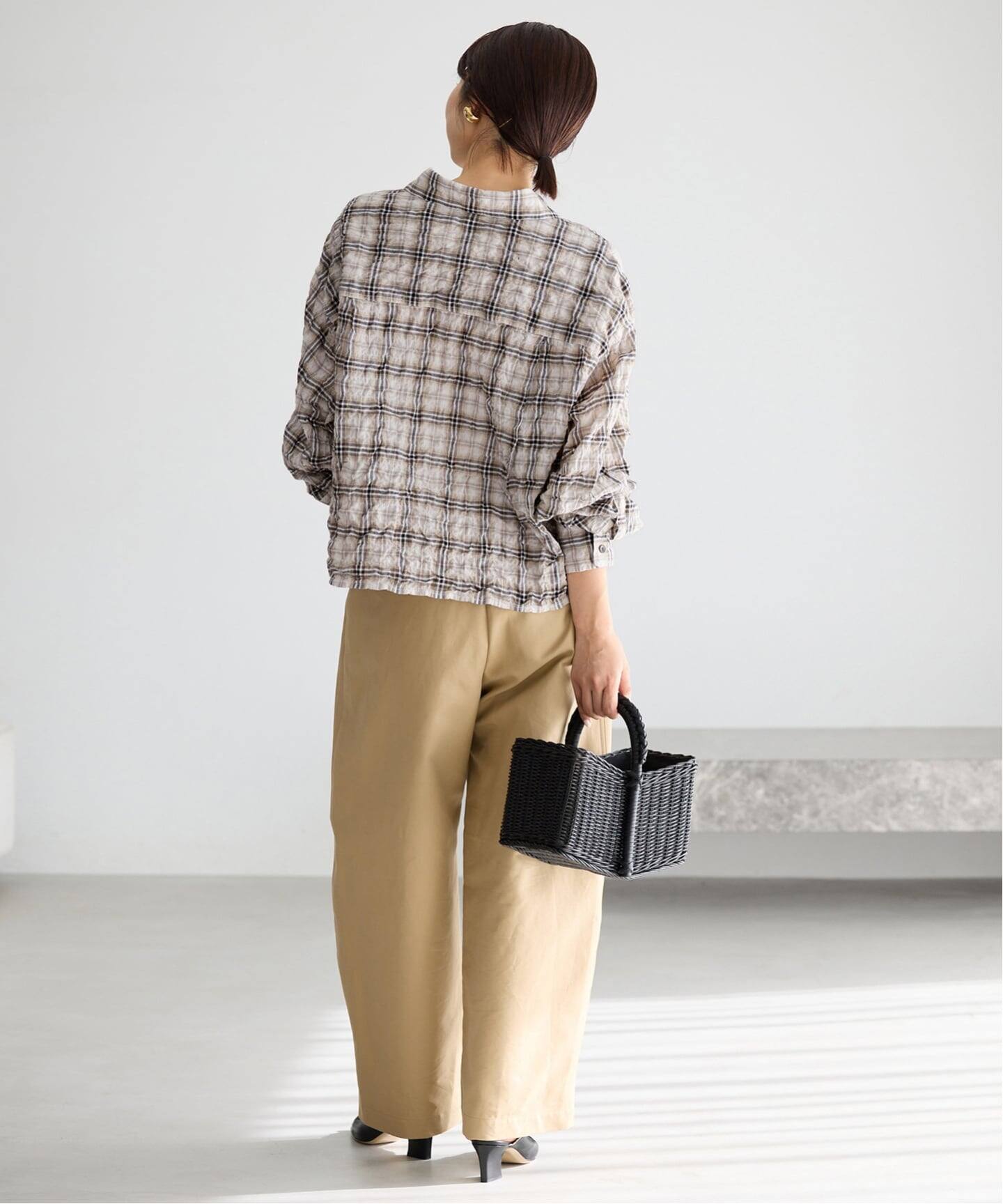 シャーリングチェックショートシャツ人気！完売‼️ 追加予約》シャーリングチェックショートシャツ（シャツ／ブラウス