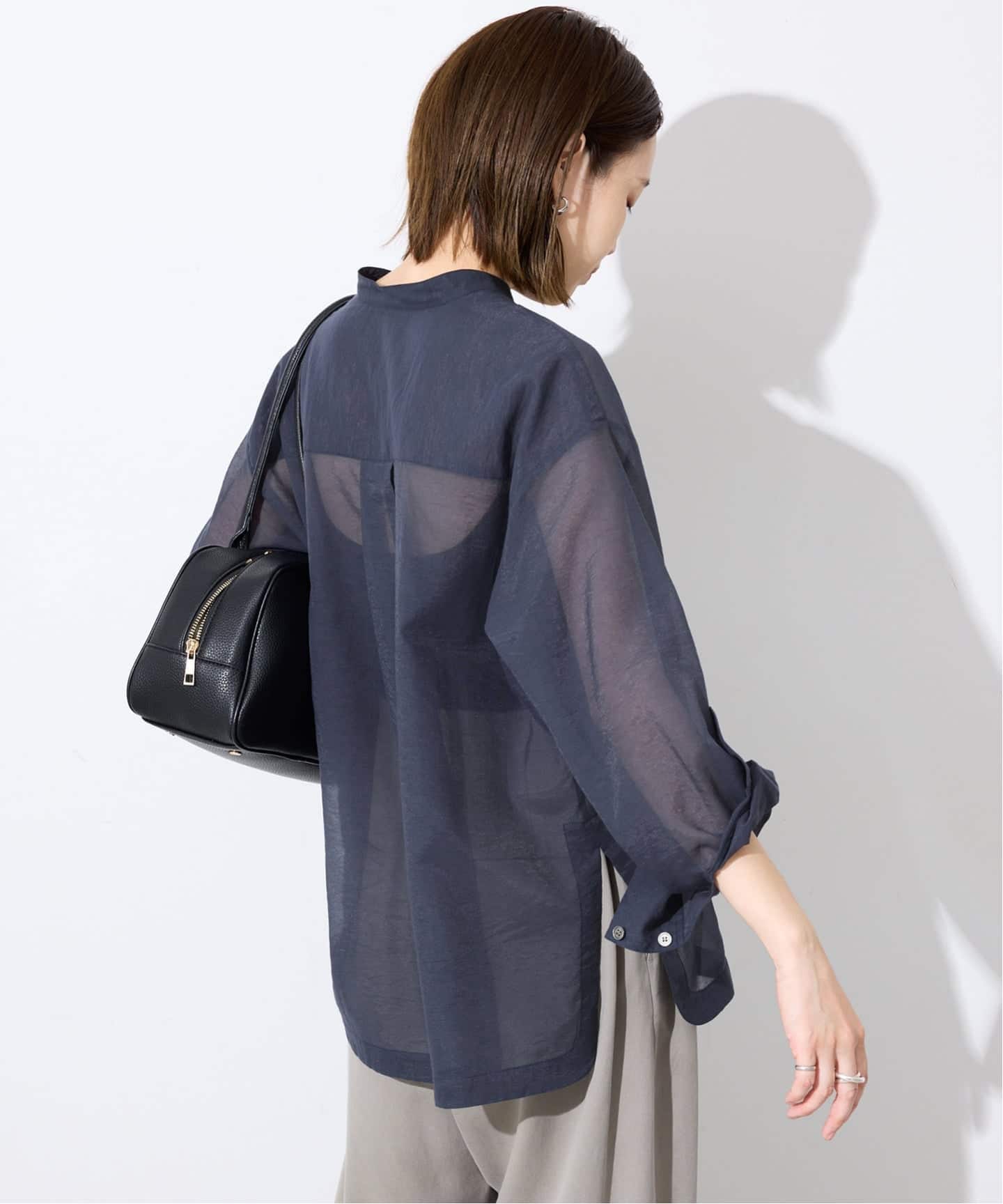 IENA　バンドカラーシャツ◆ネイビー IENA（イエナ）の「シアーバンドカラーシャツ（シャツ/ブラウス）」 - WEAR