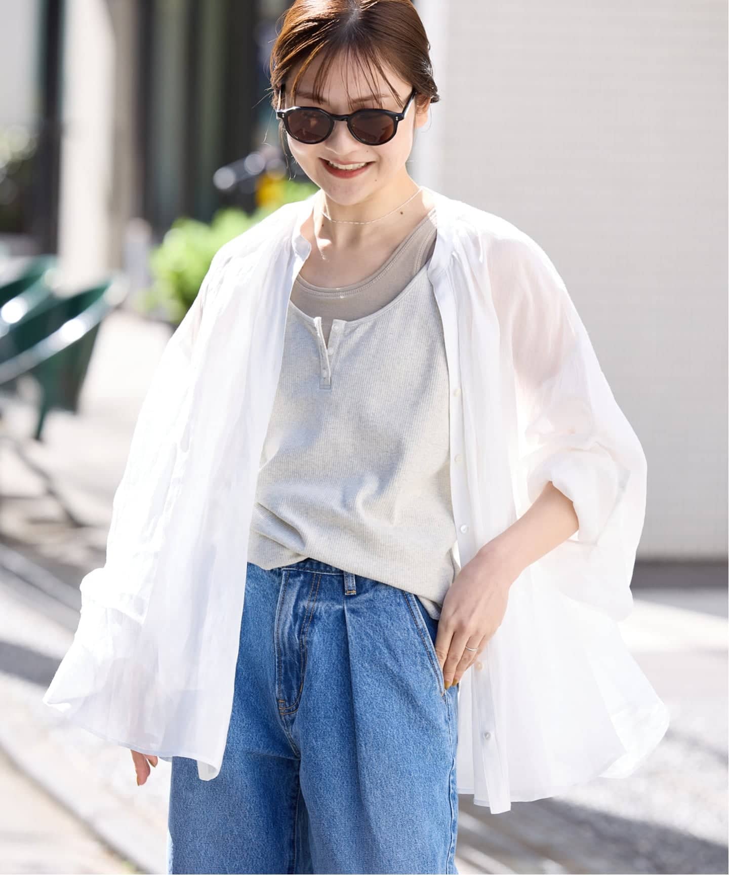【新品未使用品】SLOBE IENAラミースキッパーシャツ　ホワイト 追加3》ラミースキッパーシャツ（シャツ／ブラウス）｜SLOBE IENA