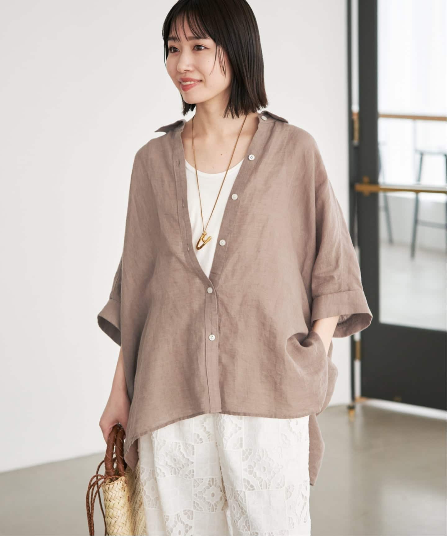 追加/シリーズあり》リネンコットンBOXシャツ（シャツ／ブラウス