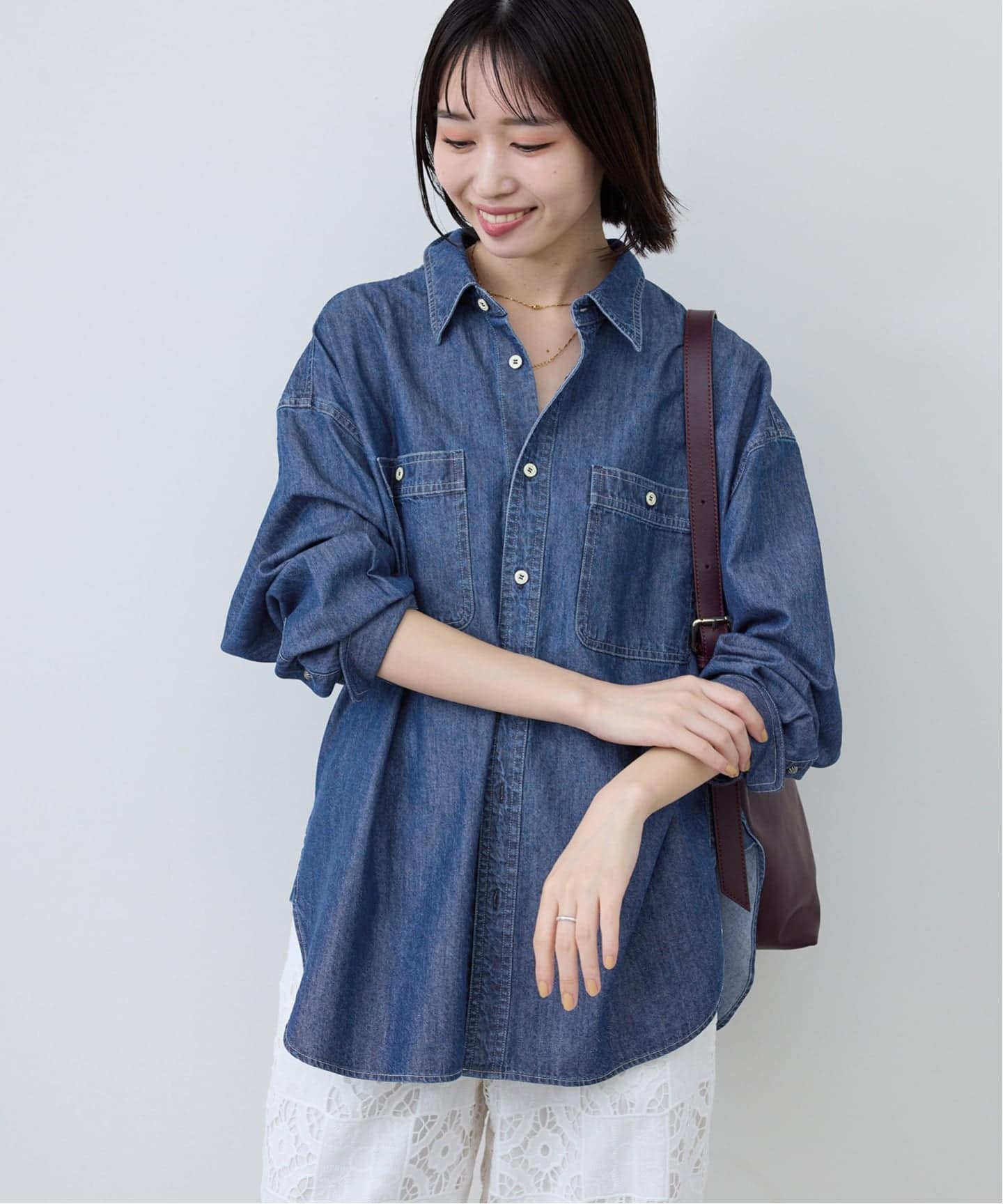 美品 イエナ 25SS 現行 ライト デニムシャツ やわらか ゆったり ネイビー IENA（イエナ） ブラウス シャツ 7.5oz デニムシャツ レディース