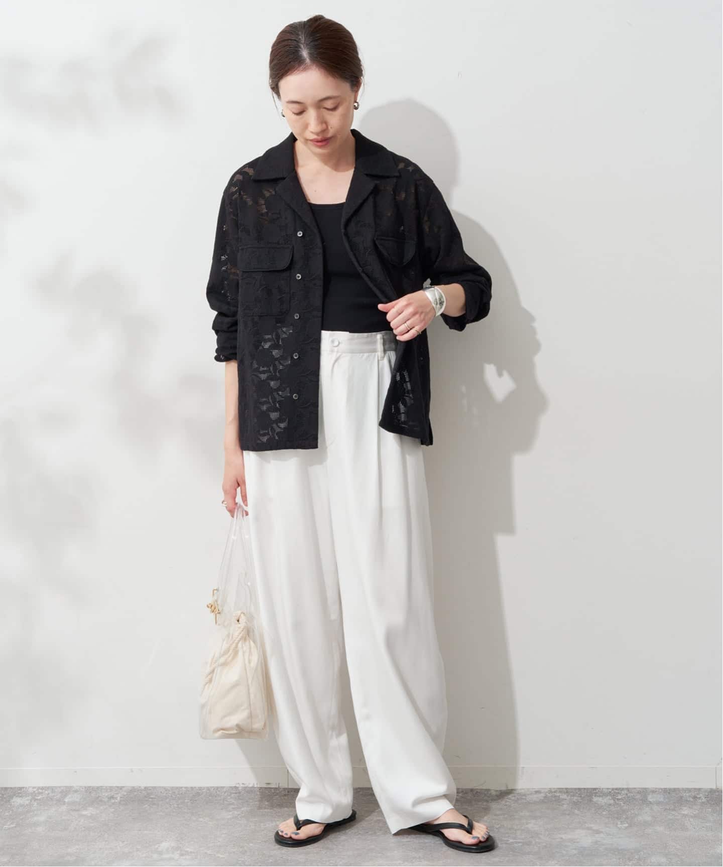 ブロイダーレースオープンカラーシャツ（シャツ／ブラウス）｜SLOBE