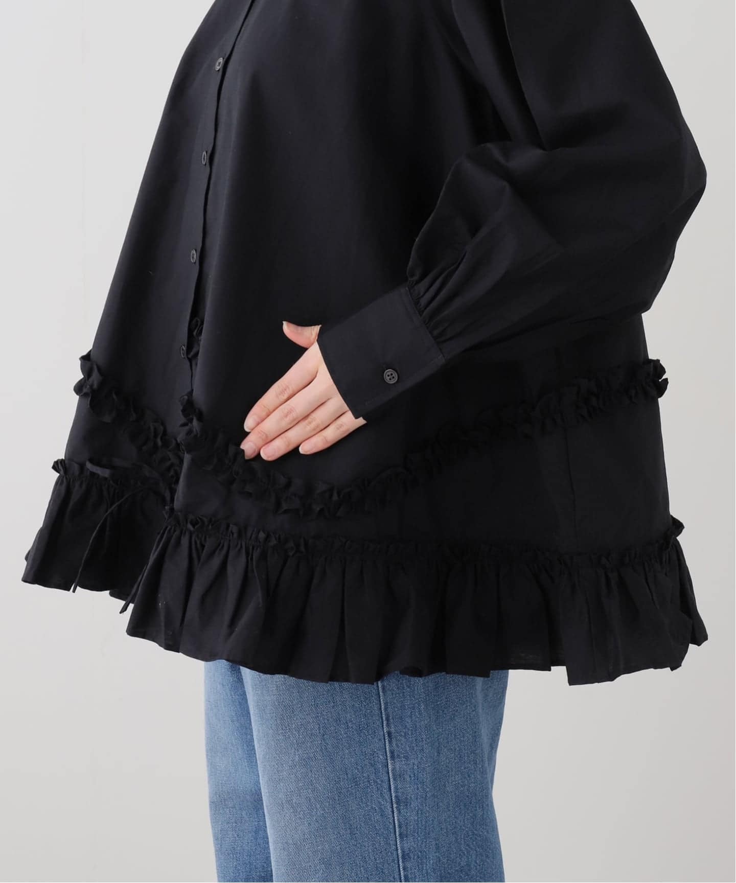 crinkle crinkle crinkle frill hem long sleeve shirts CC-4503