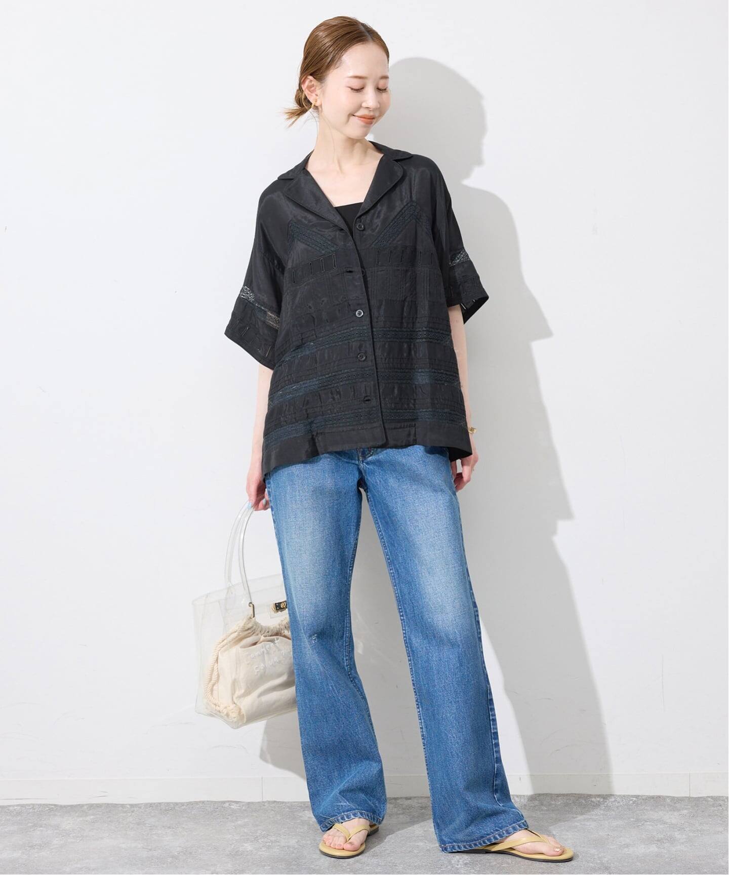 crinkle crinkle crinkle SLOBE別注 tuck lace open collar シャツ 