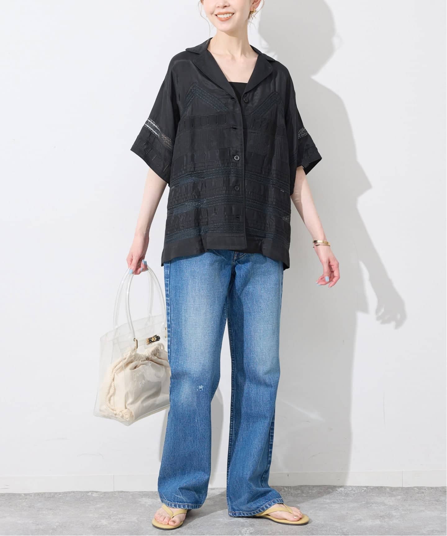 crinkle crinkle crinkle SLOBE別注 tuck lace open collar シャツ