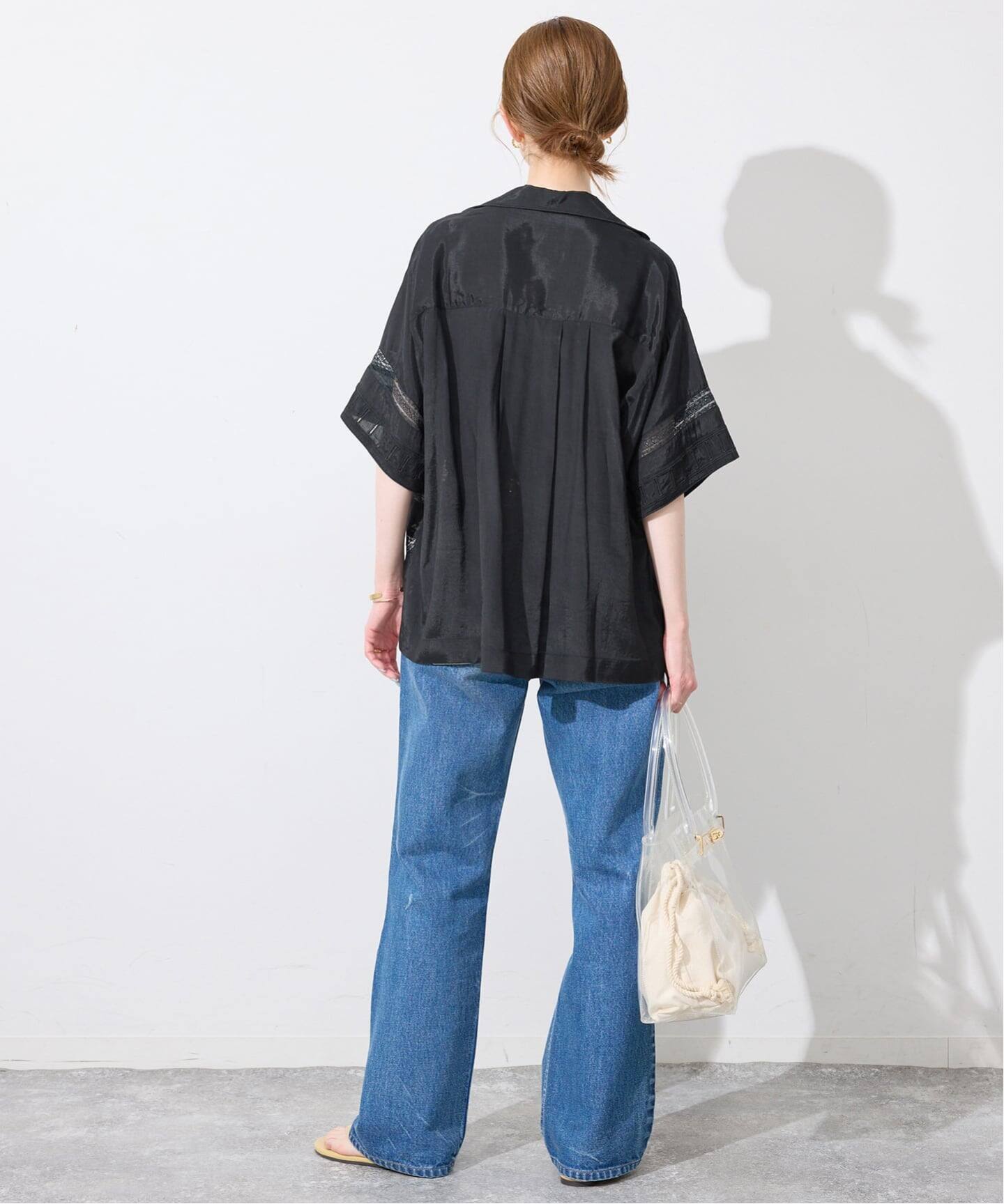 crinkle crinkle crinkle SLOBE別注 tuck lace open collar シャツ 