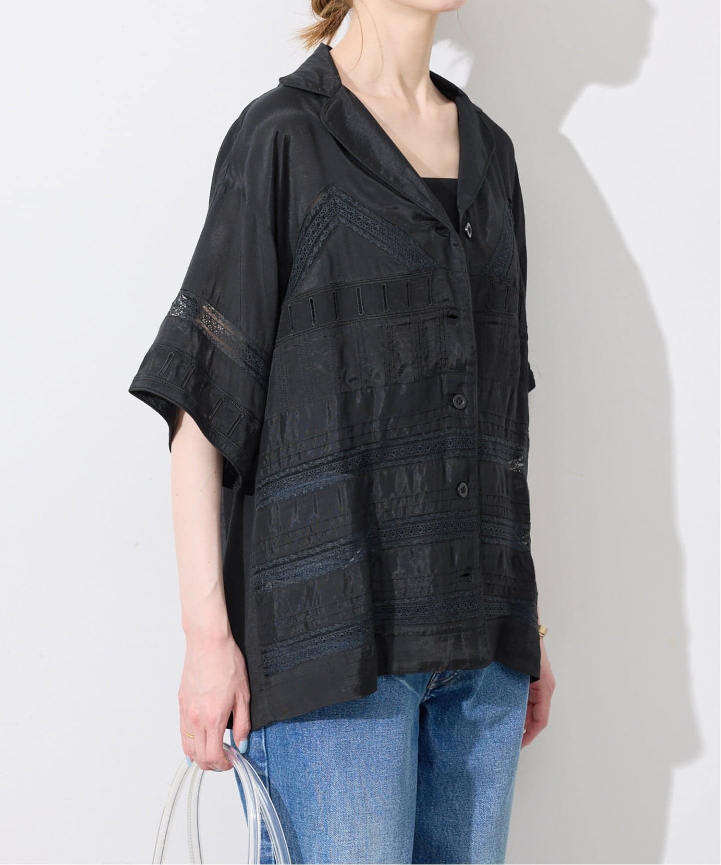 crinkle crinkle crinkle SLOBE別注 tuck lace open collar シャツ