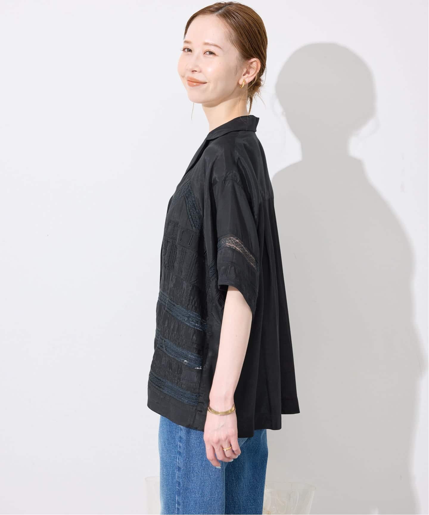 crinkle crinkle crinkle SLOBE別注 tuck lace open collar シャツ
