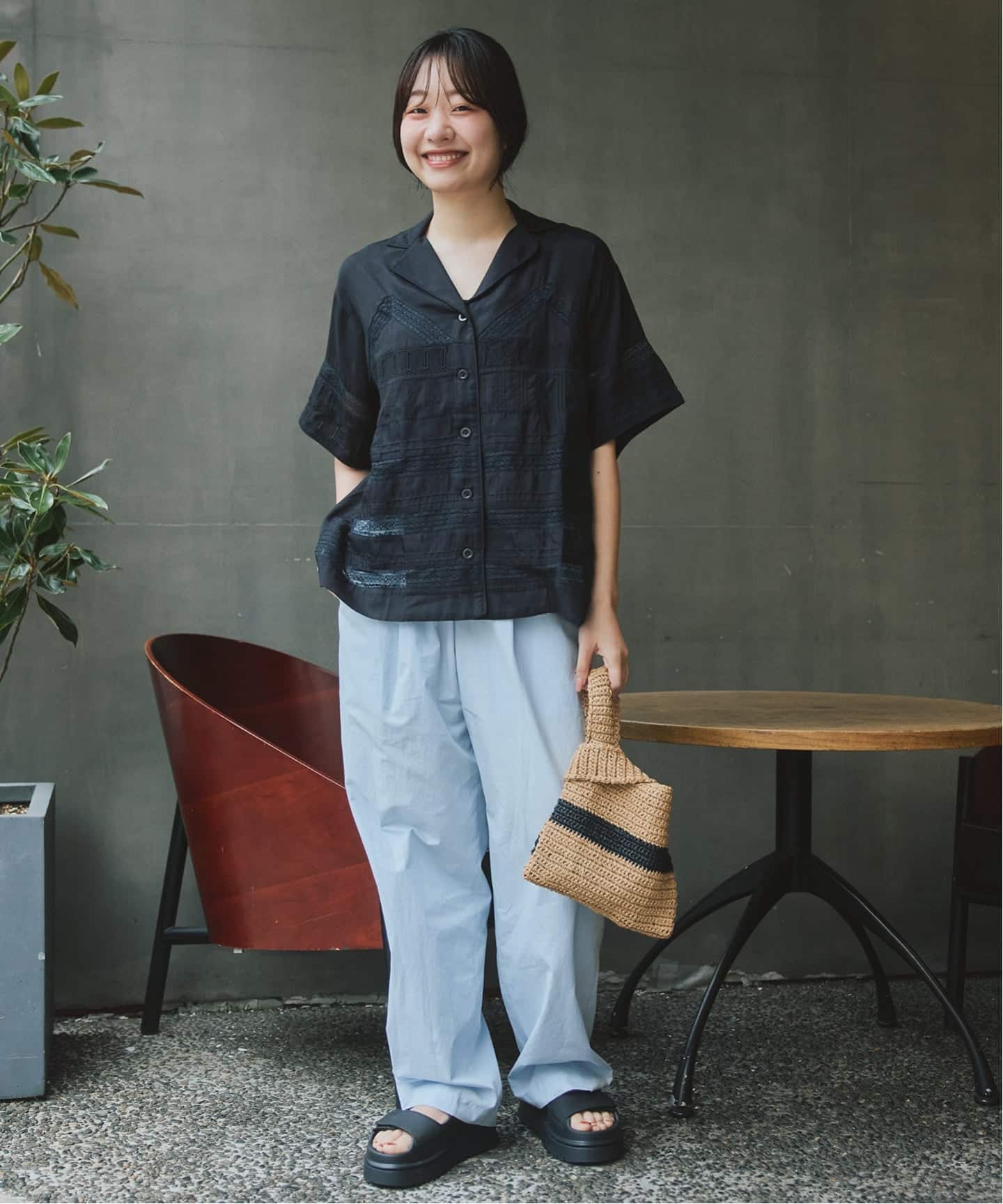 crinkle crinkle crinkle SLOBE別注 tuck lace open collar シャツ
