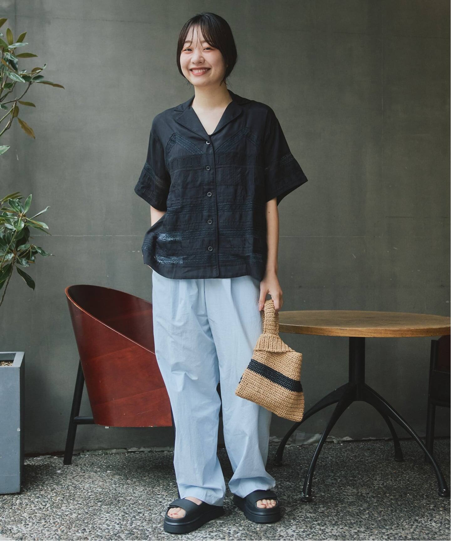 crinkle crinkle crinkle SLOBE別注 tuck lace open collar シャツ 