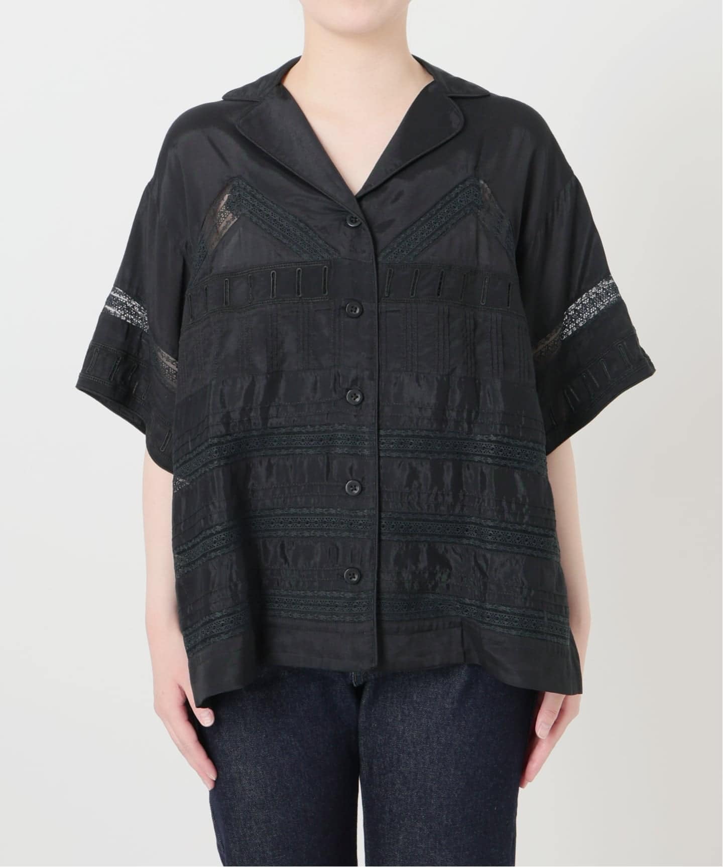 crinkle crinkle crinkle SLOBE別注 tuck lace open collar シャツ