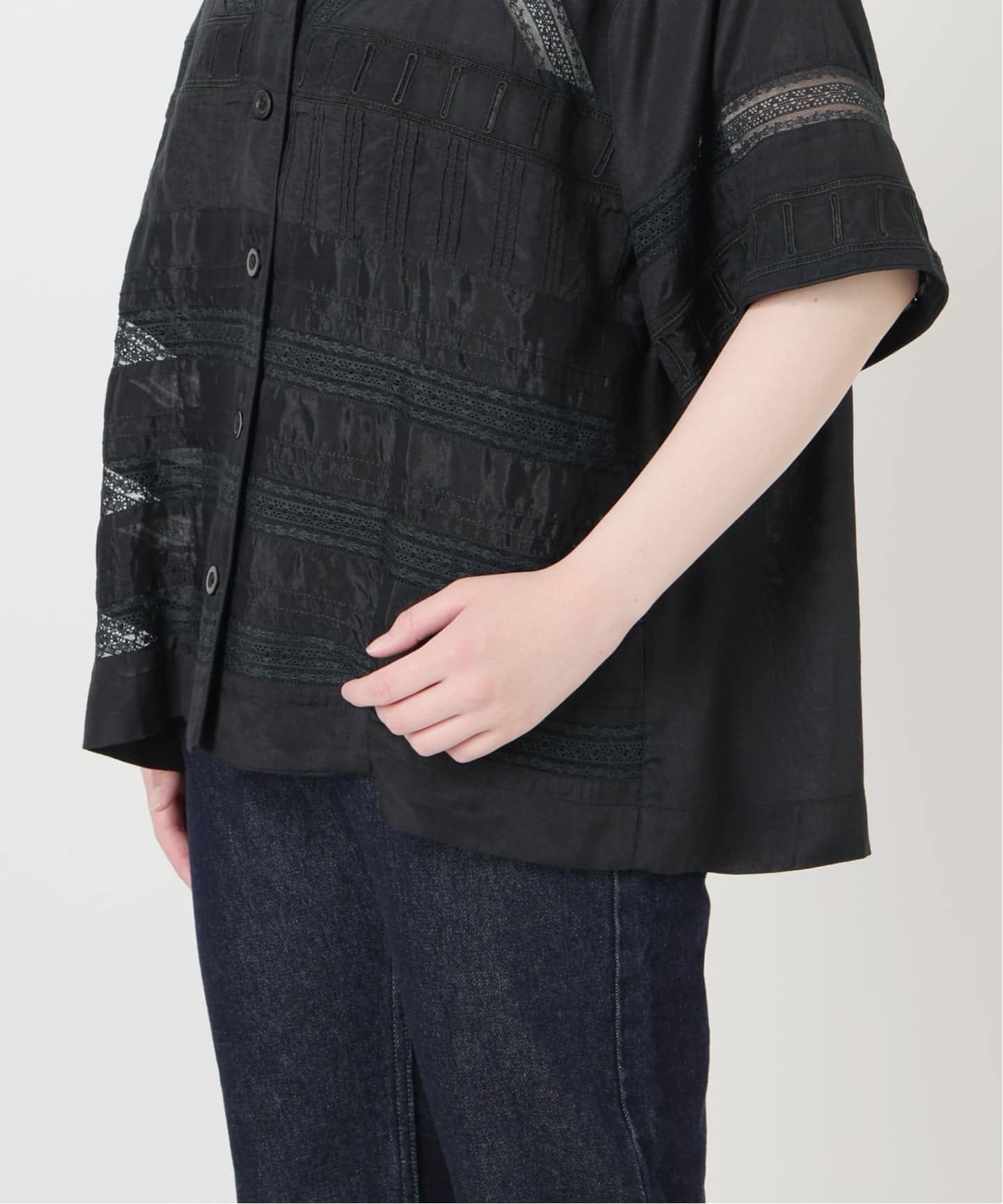crinkle crinkle crinkle SLOBE別注 tuck lace open collar シャツ