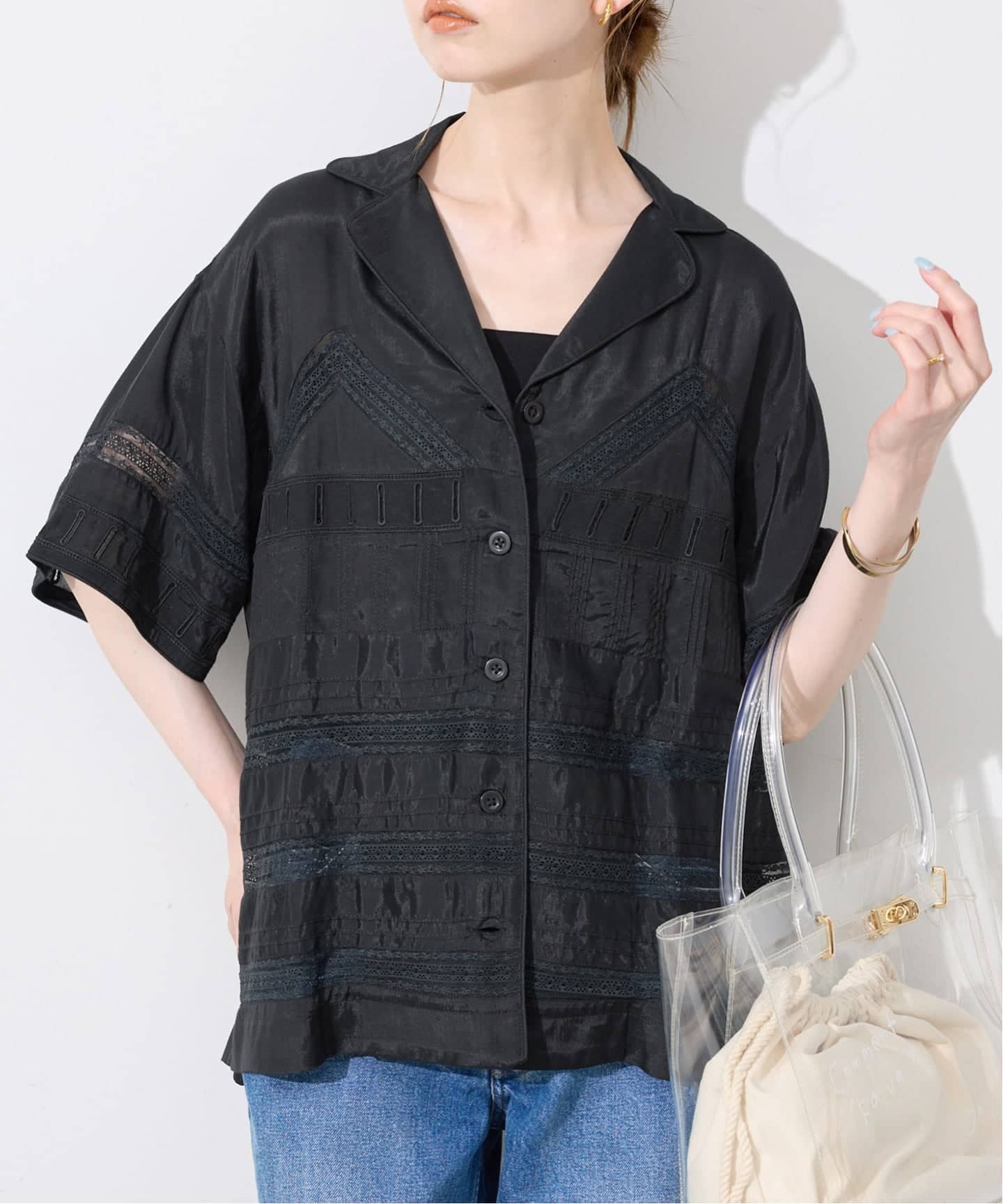 crinkle crinkle crinkle SLOBE別注 tuck lace open collar シャツ