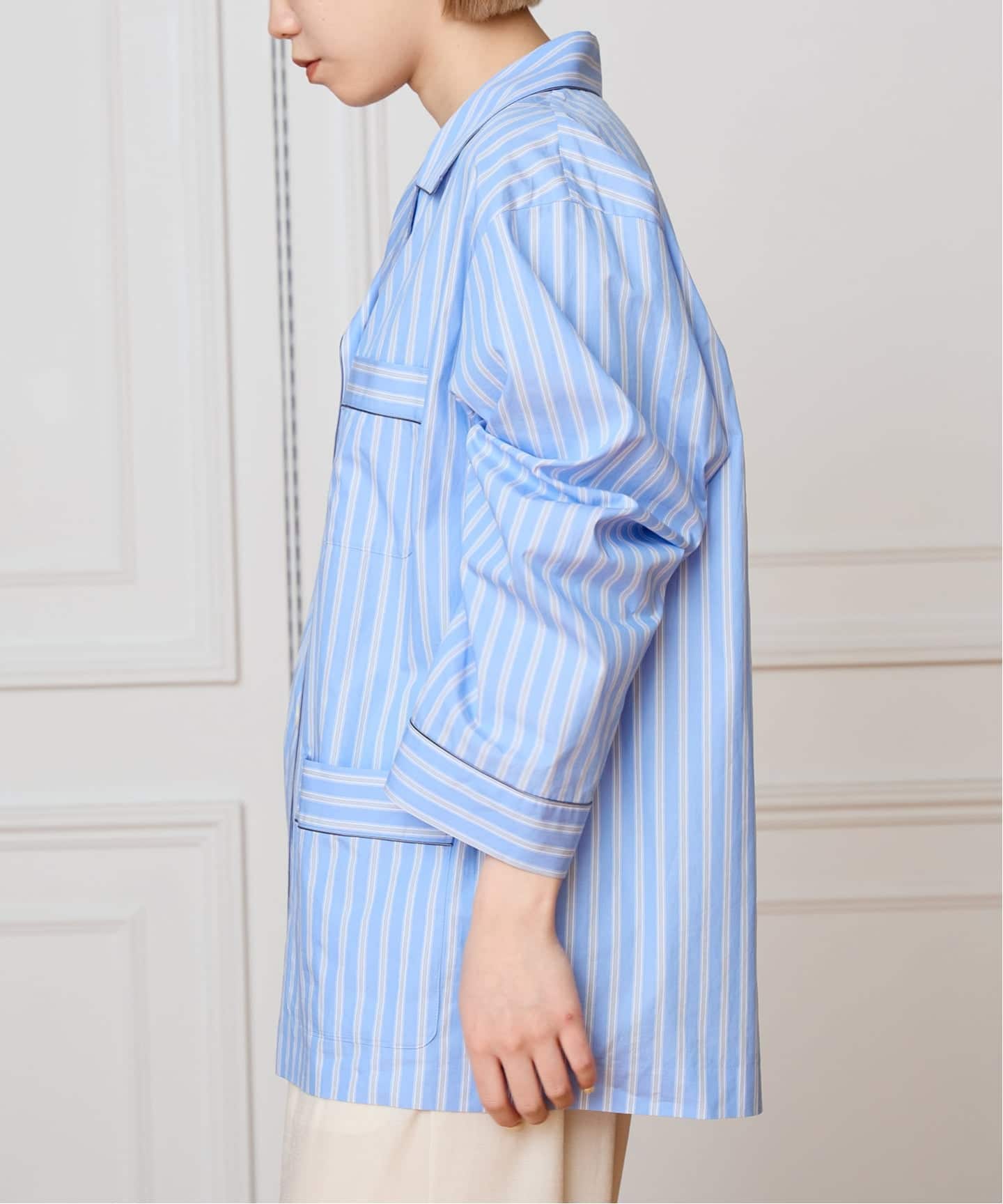IENA LA BOUCLE コットンストライプスリーピーシャツ（シャツ