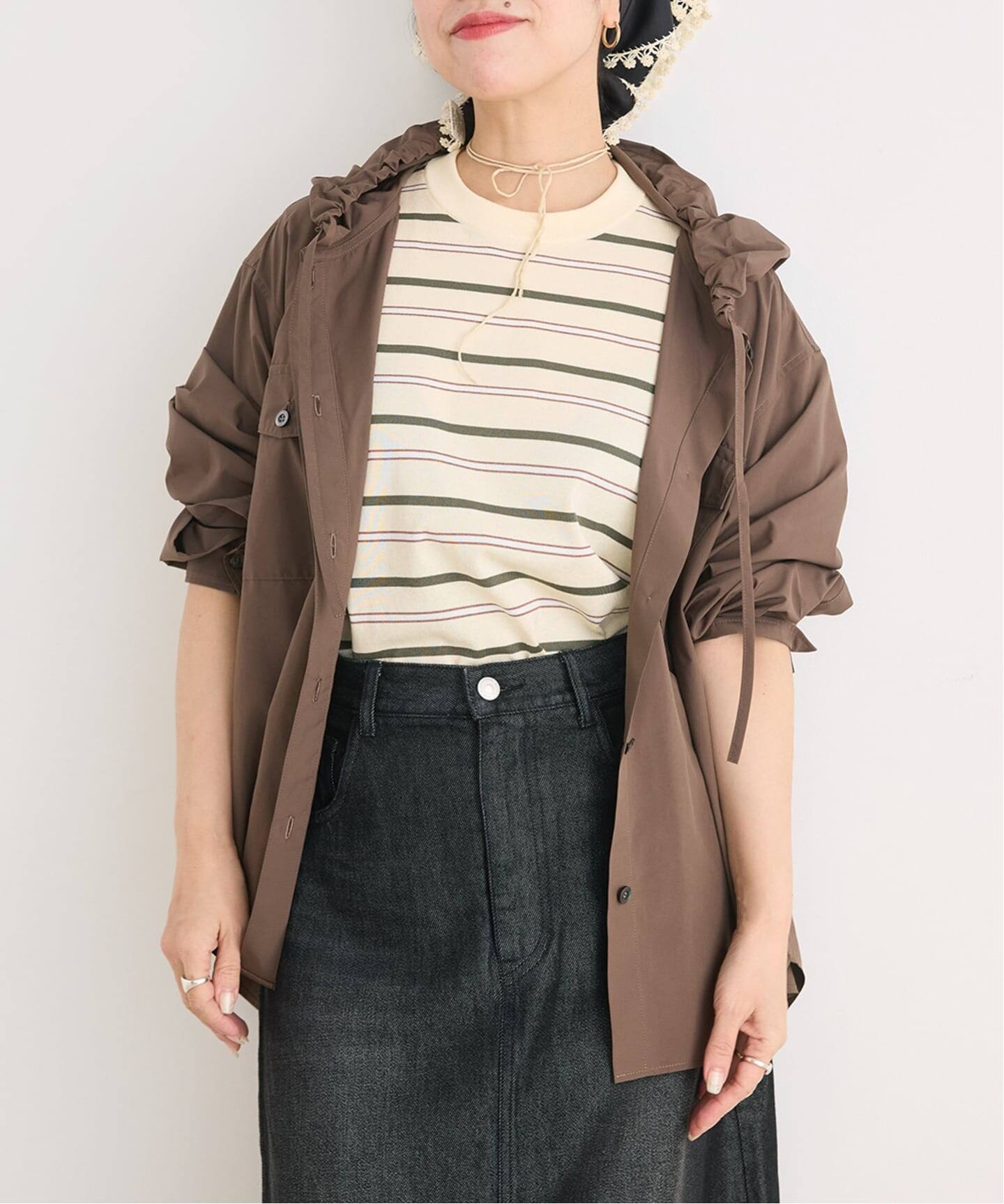 洗濯機洗い可》IENA LA BOUCLE ライトタフタフーテッドシャツ（シャツ