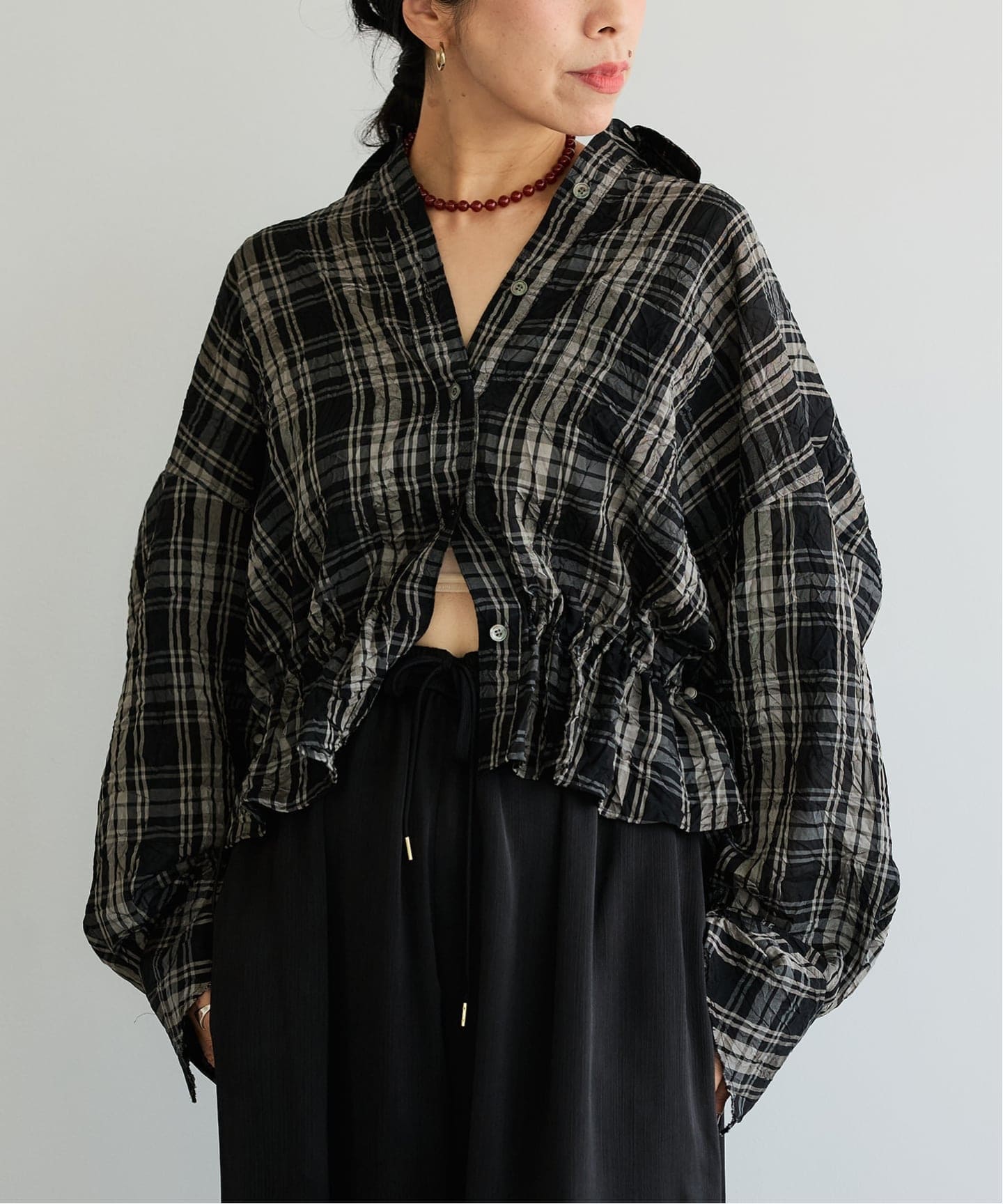 IENA LA BOUCLE キャッチワッシャーチェックシャツ（シャツ／ブラウス