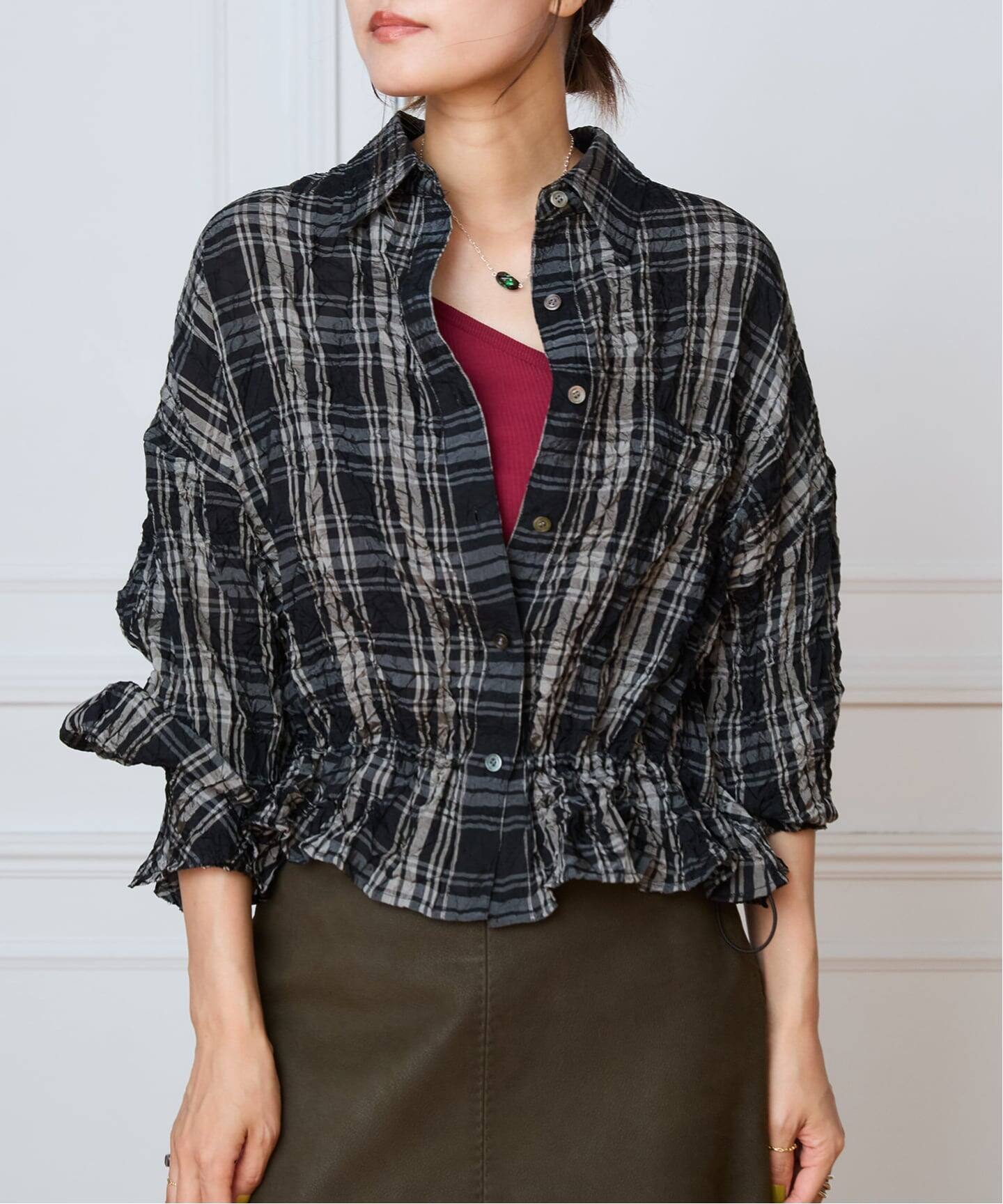 IENA LA BOUCLE キャッチワッシャーチェックシャツ（シャツ／ブラウス