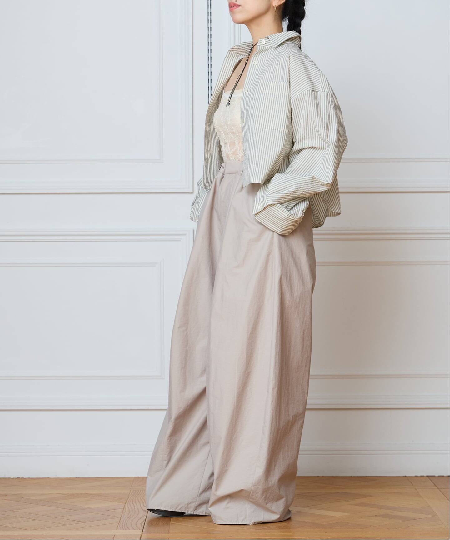 IENA LA BOUCLE ストライプコットンショートシャツ（シャツ／ブラウス