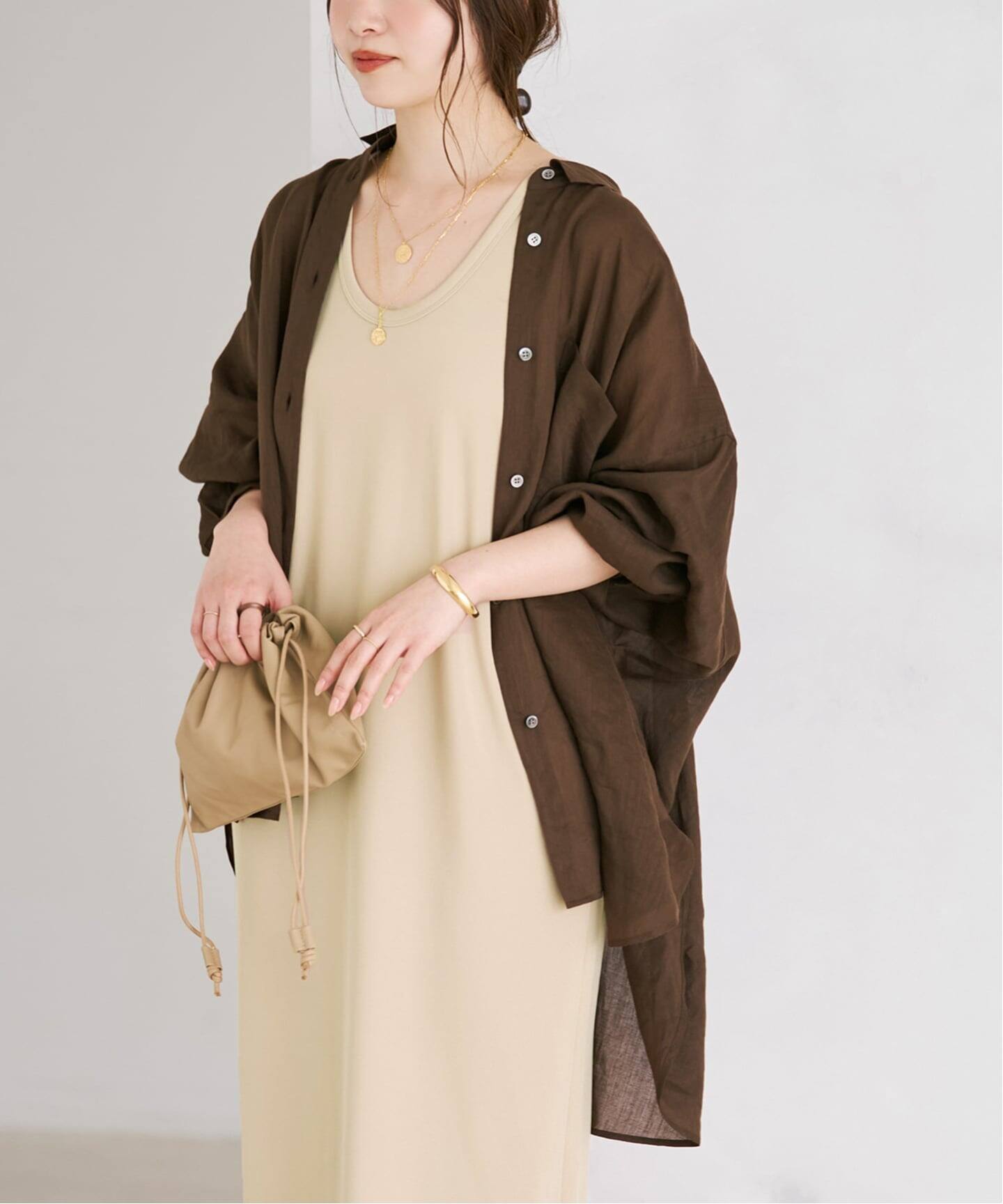Plage RAMIE LYOCELL CROPPED シャツ ブラウン 追加》RAMIE LYOCELL VOLUME シャツ 2（シャツ／ブラウス）｜Plage