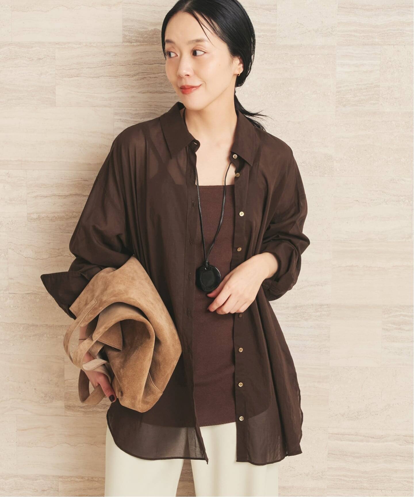 新品 Plage new cotton sheer シャツ ブラウン new cotton sheer シャツ（シャツ／ブラウス）｜Plage（プラージュ）の