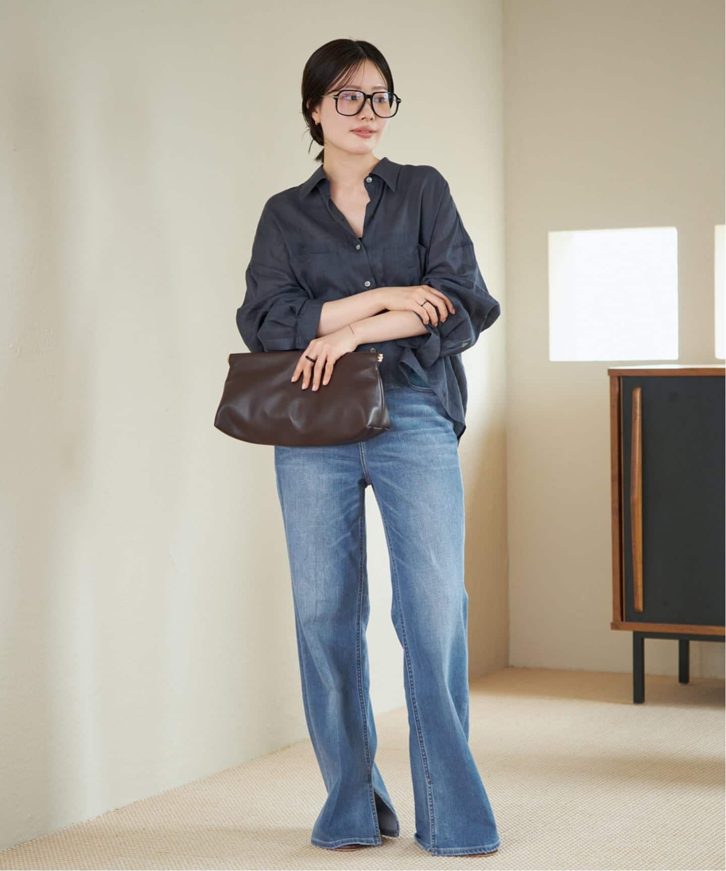 25SS プラージュ ラミーリヨセル クロップドシャツ ブラウン Fサイズ 美品 追加》RAMIE LYOCELL CROPPED シャツ（シャツ／ブラウス）｜Plage