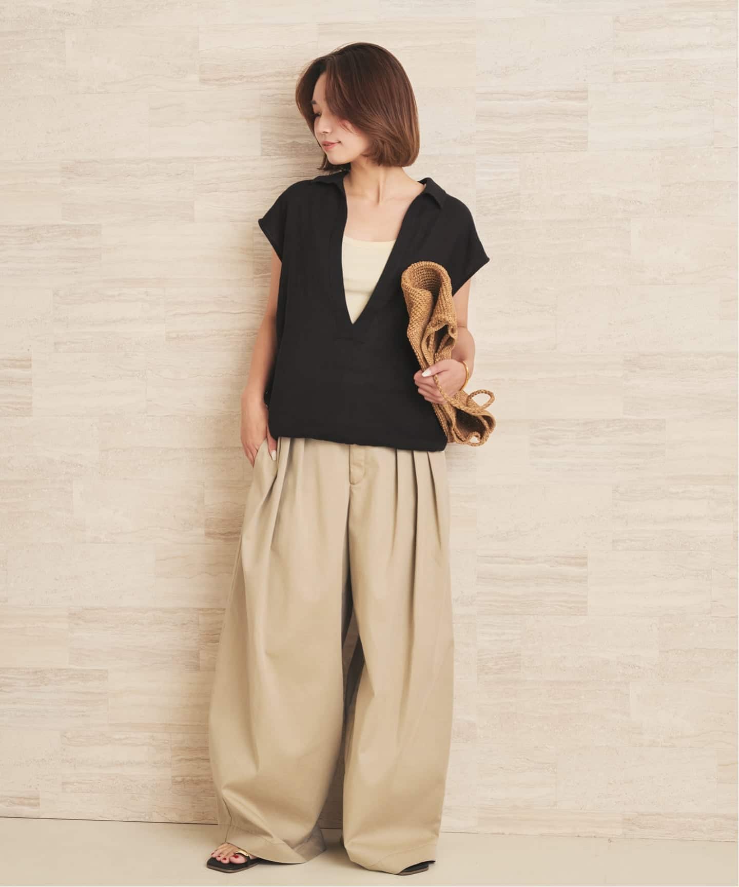 美品　プラージュ　Plage　リネンスキッパーシャツ　麻100%　F メッシュリネンスキッパーシャツ（シャツ／ブラウス）｜Plage