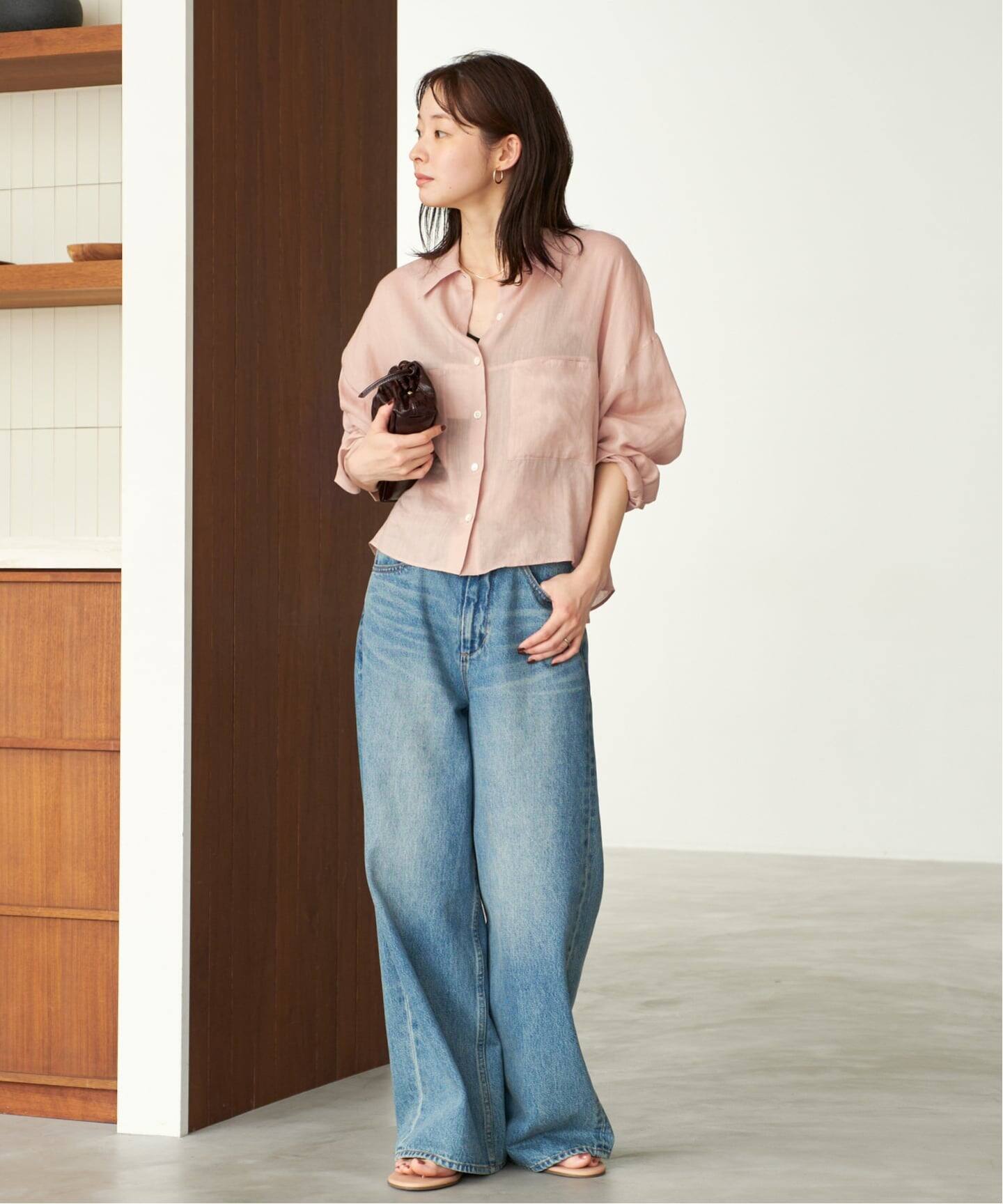 25SS プラージュ ラミーリヨセル クロップドシャツ ブラウン Fサイズ 美品 追加》RAMIE LYOCELL CROPPED シャツ（シャツ／ブラウス）｜Plage