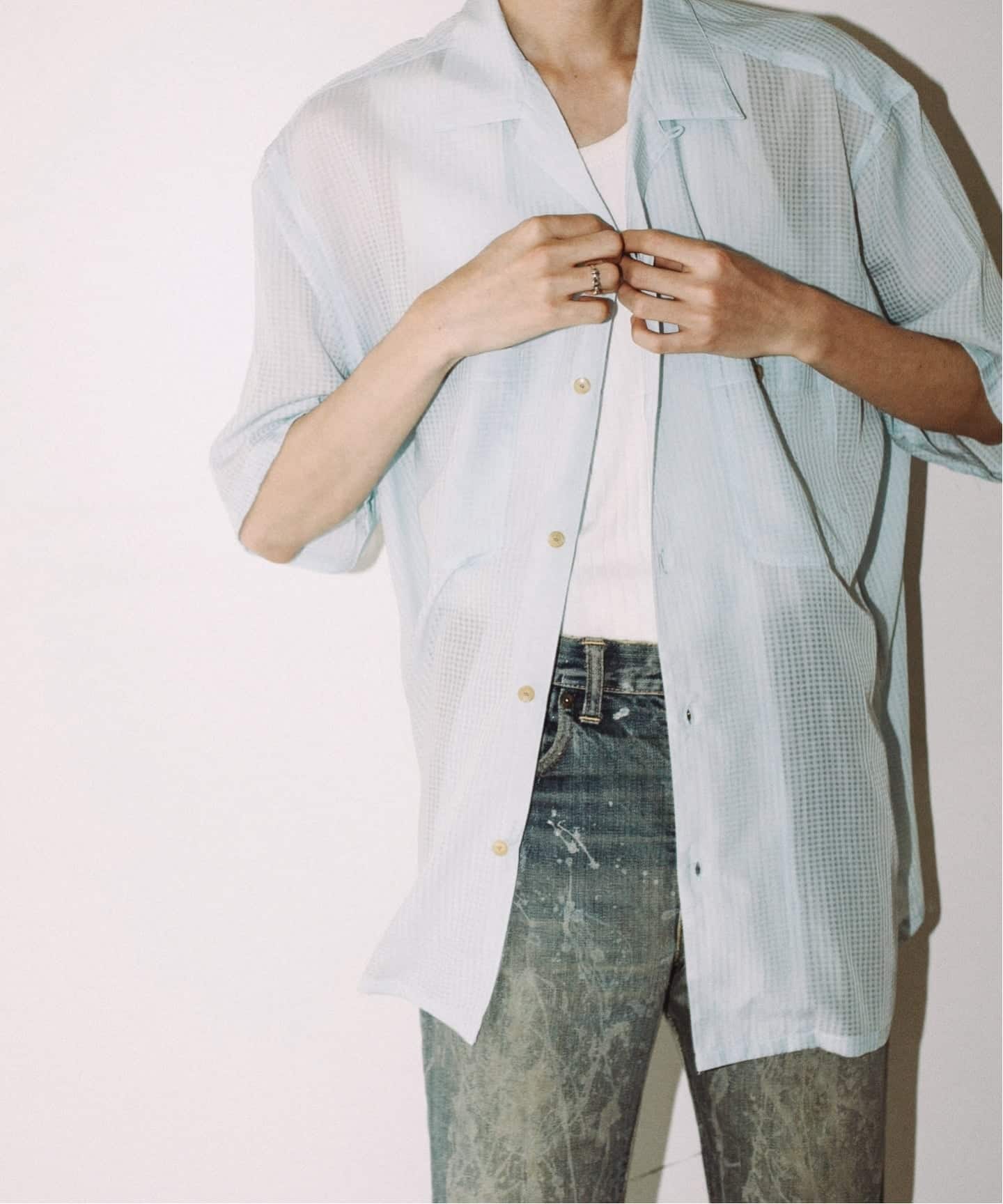 SEVEN BY SEVEN / セブンバイセブン】 SHEER OPEN COLLAR SHIRTS