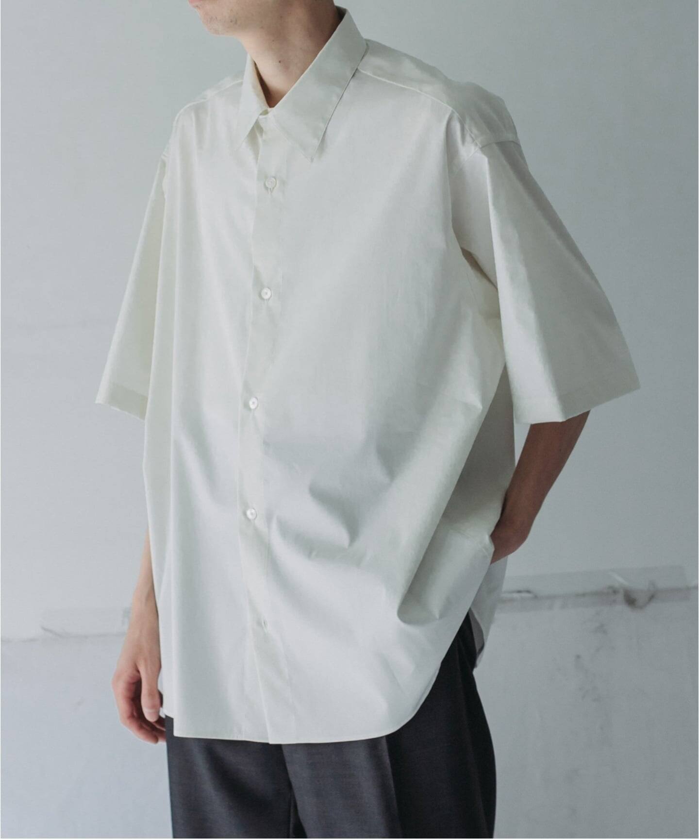 エリー　ハーフスリーブスラブブラウス【WHITE】 EL/エル】LIGHT TAFFETA H/S SH：ハーフスリーブシャツ（シャツ
